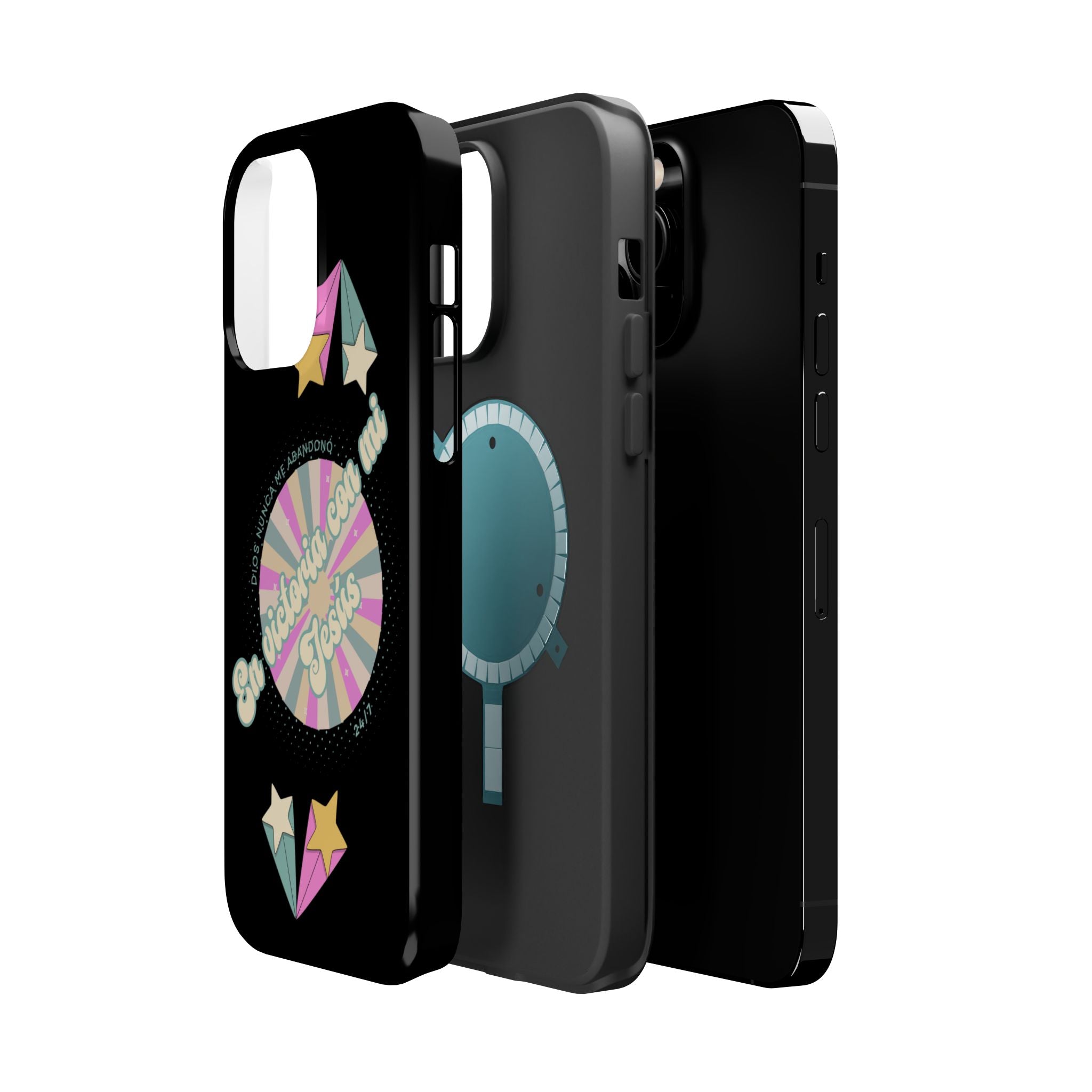 Mujeres Cover de Telefono Magnético e Impacto Resistente— "En Victoria con mi Jesús" Retro Star Design