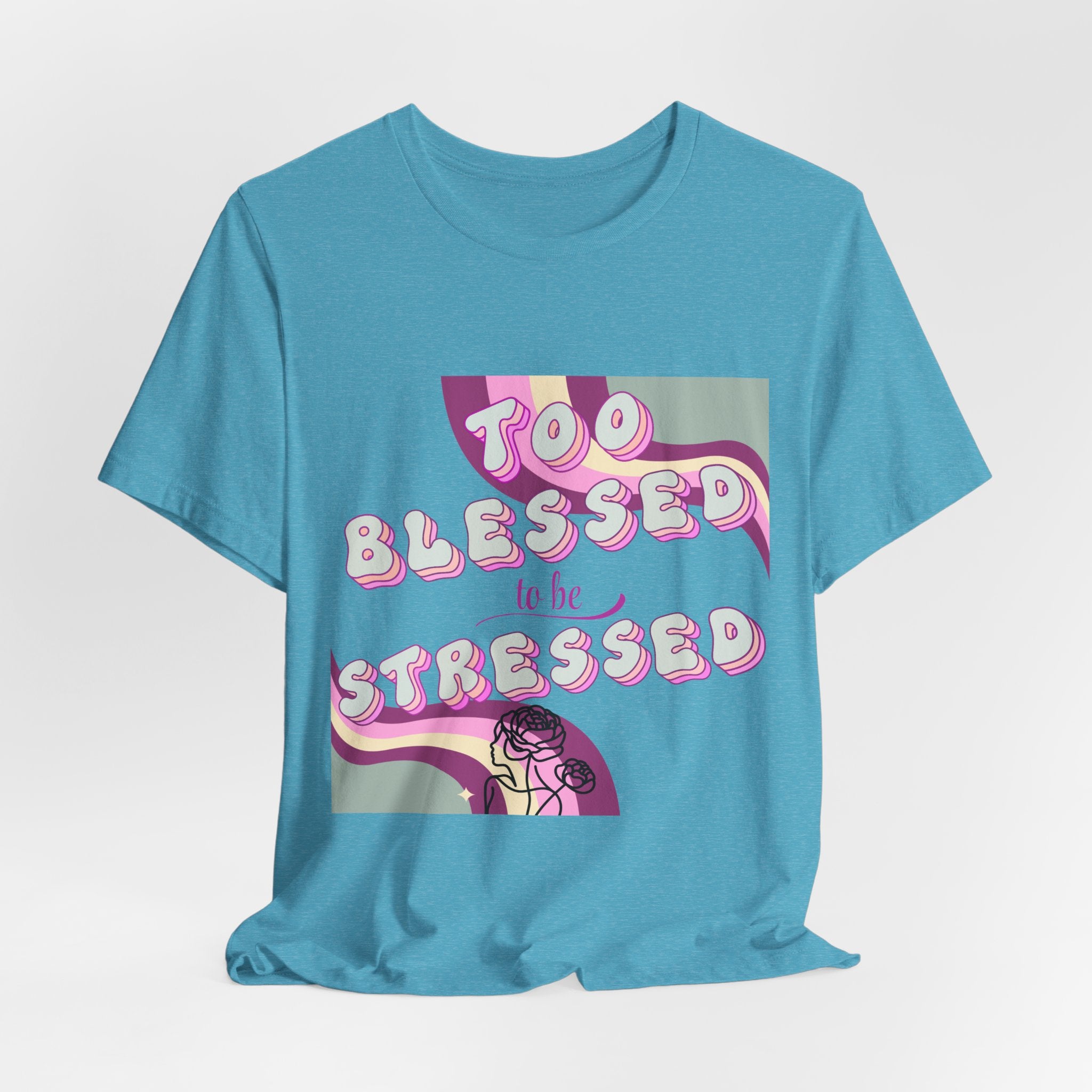 Women's Too Blessed to Be Stressed Tee — Retro Pink Graphic T-Shirt