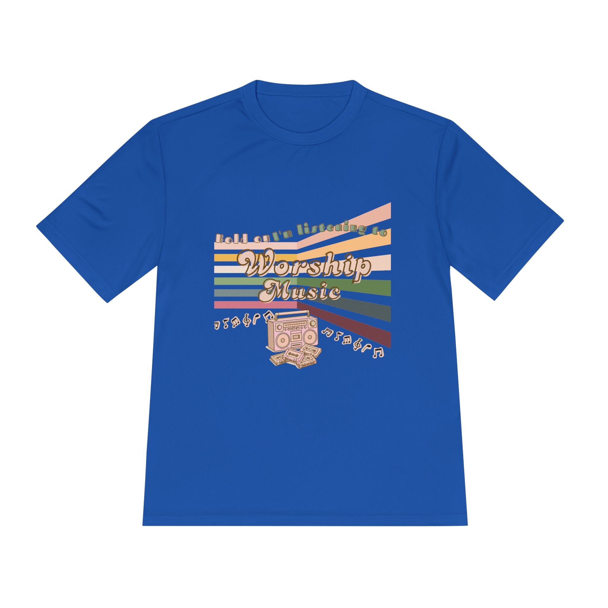 Women's Worship Music Moisture Wicking Tee — Retro Stripes & Speaker Graphic