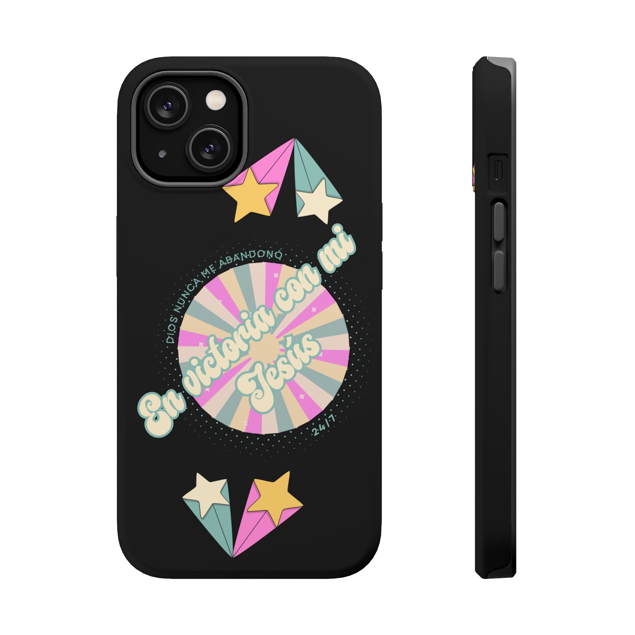 Mujeres Cover de Telefono Magnético e Impacto Resistente— "En Victoria con mi Jesús" Retro Star Design