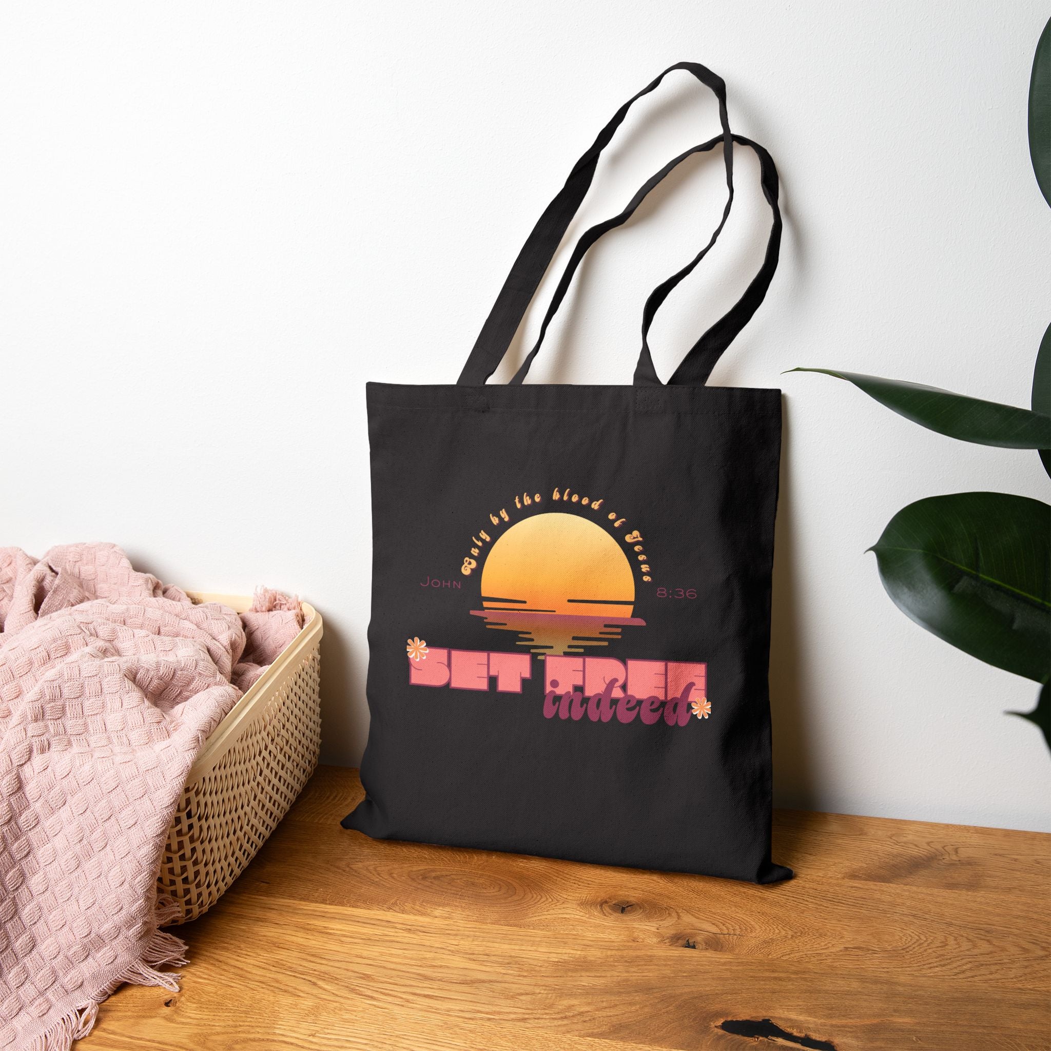 Womens'Tote 'Set free indeed'  Bag — Retro Sunset