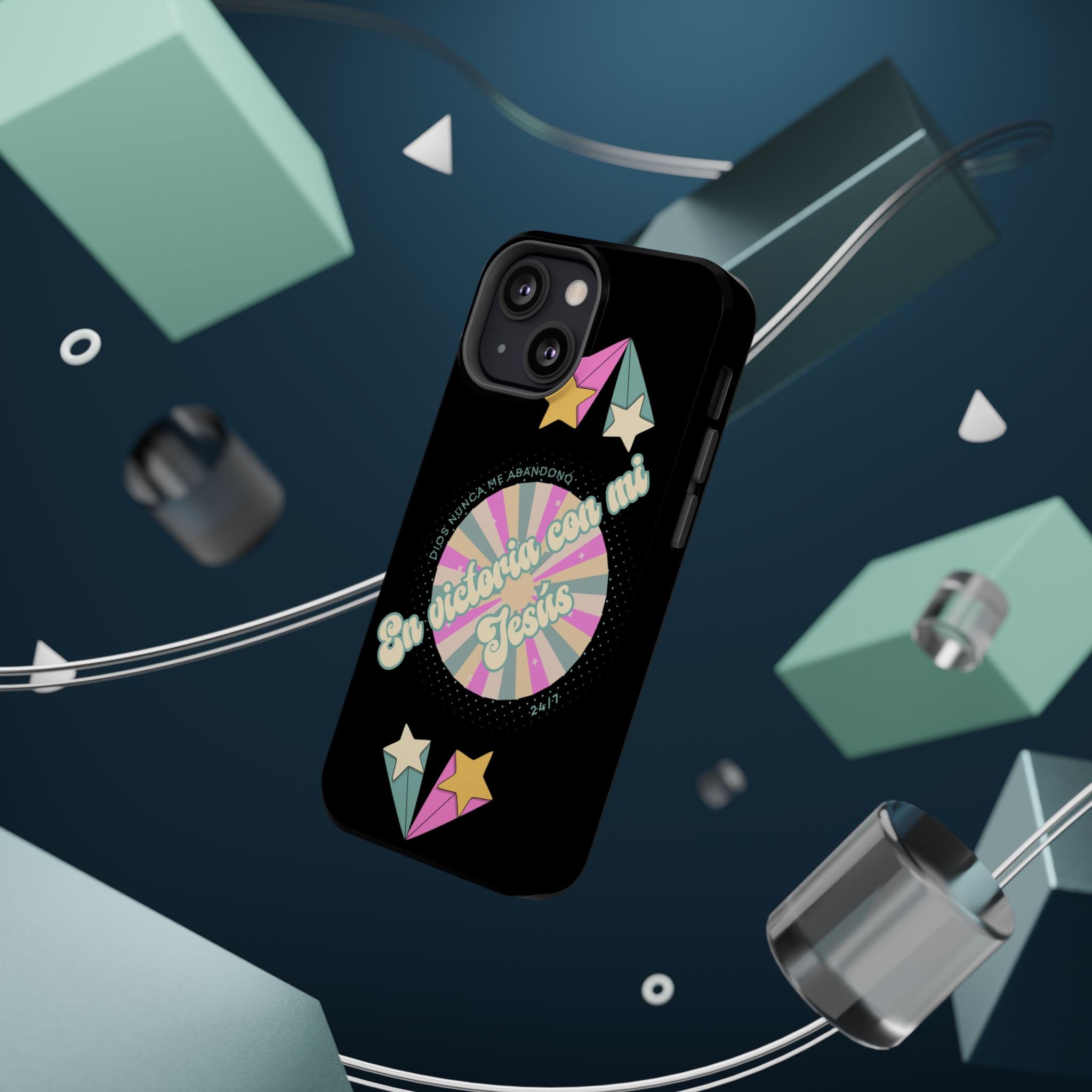 Mujeres Cover de Telefono Magnético e Impacto Resistente— "En Victoria con mi Jesús" Retro Star Design