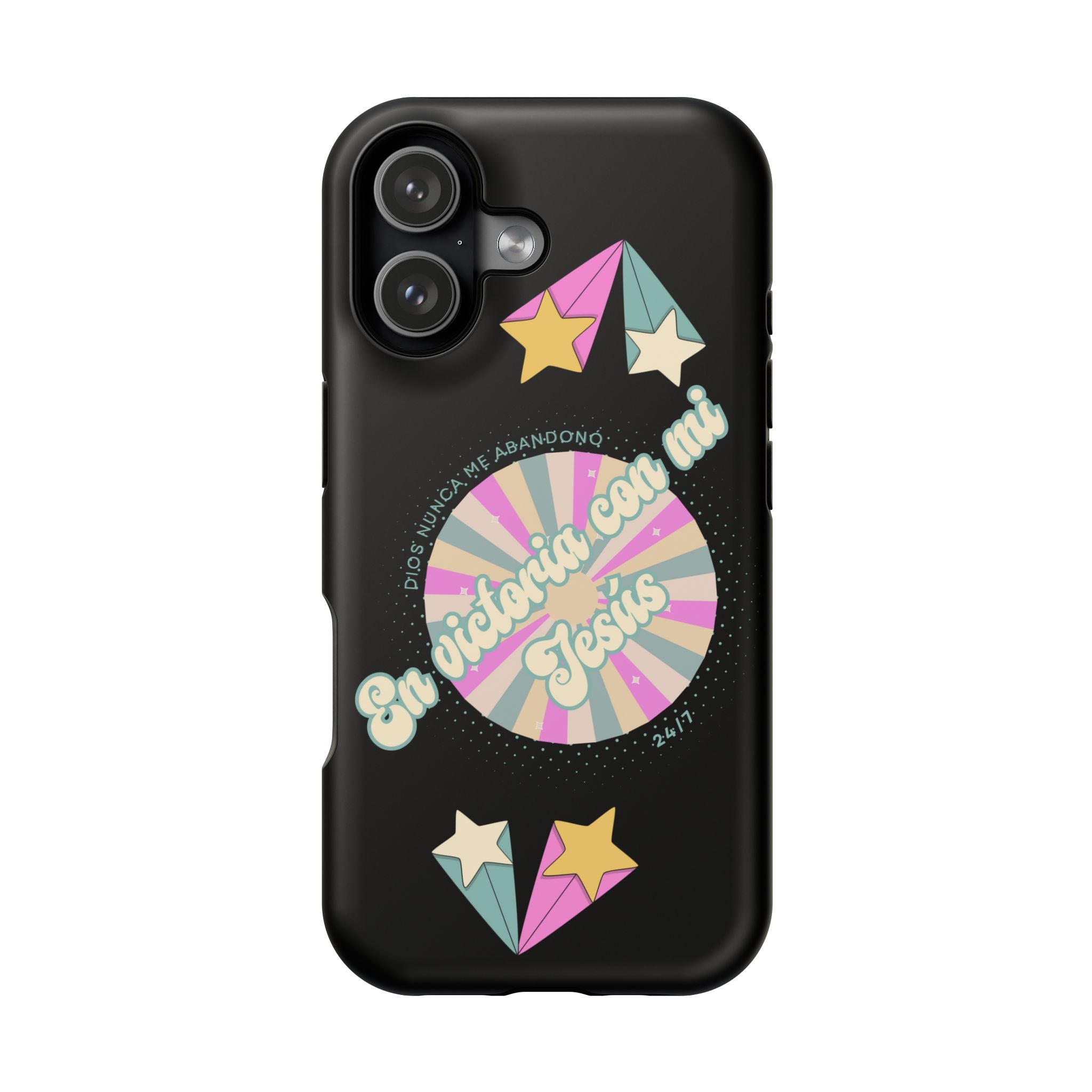 Mujeres Cover de Telefono Magnético e Impacto Resistente— "En Victoria con mi Jesús" Retro Star Design