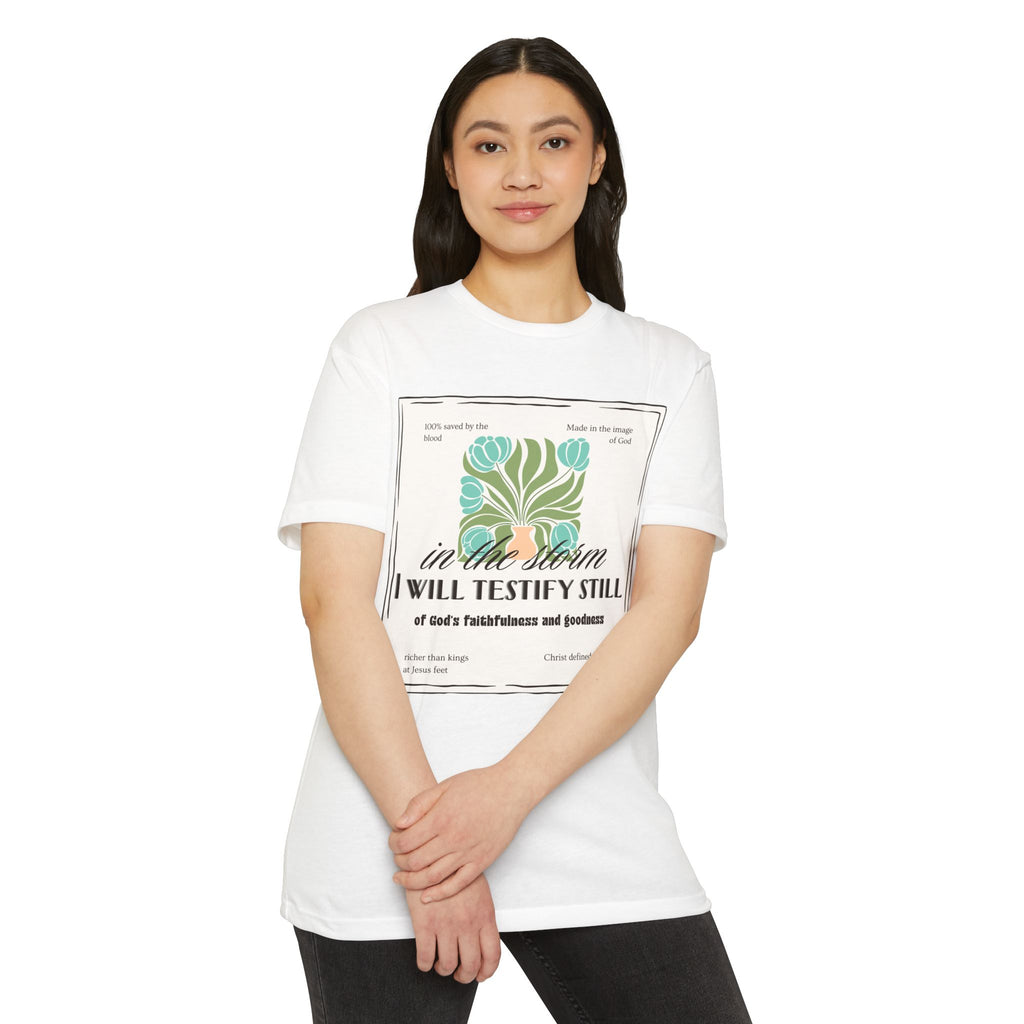 Women's  Faith Graphic T-Shirt — "In the Storm I Will Testify Still" Christian Tee