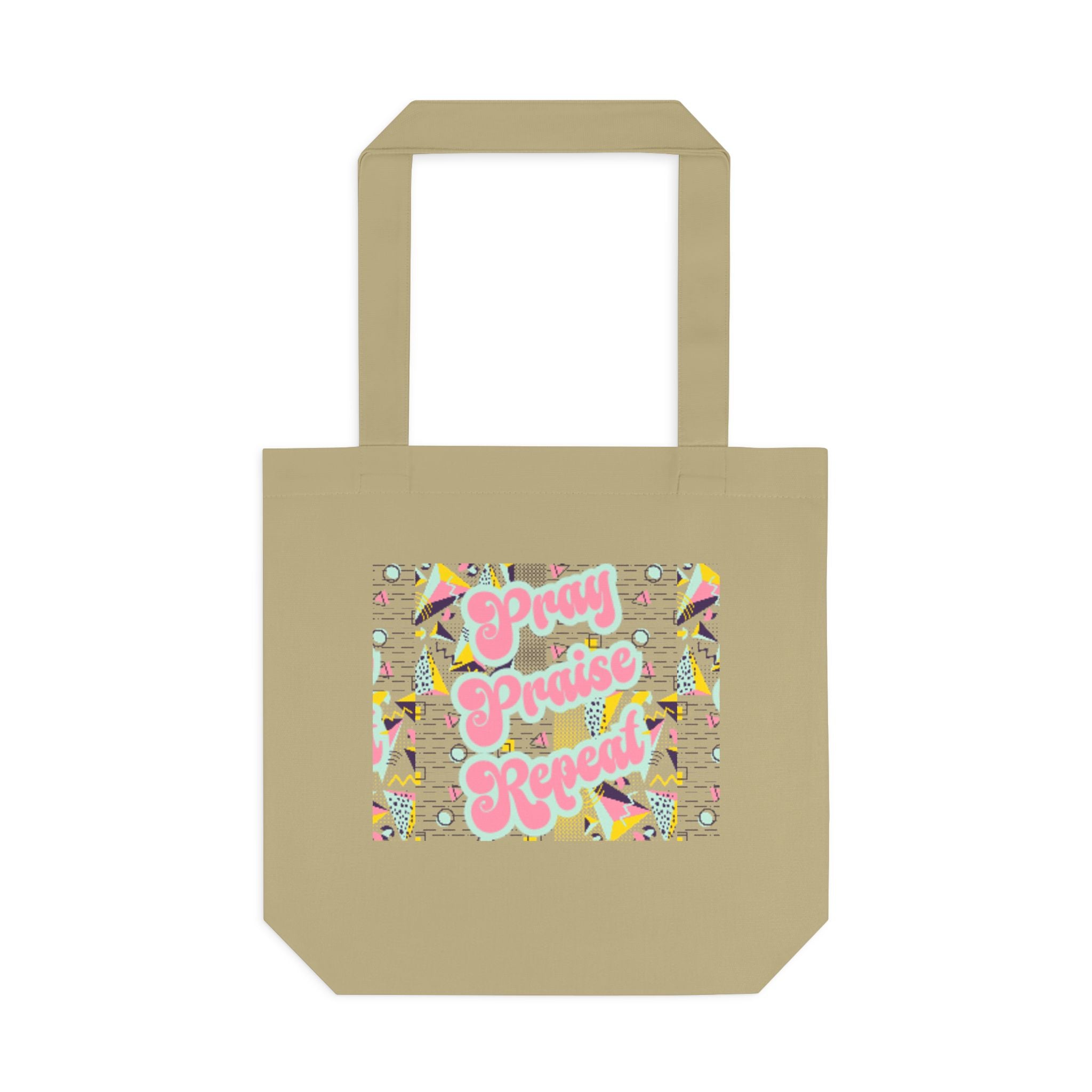Cotton Tote — "Pray, Praise, Repeat" Colorful Faith Graphic Tote Bag