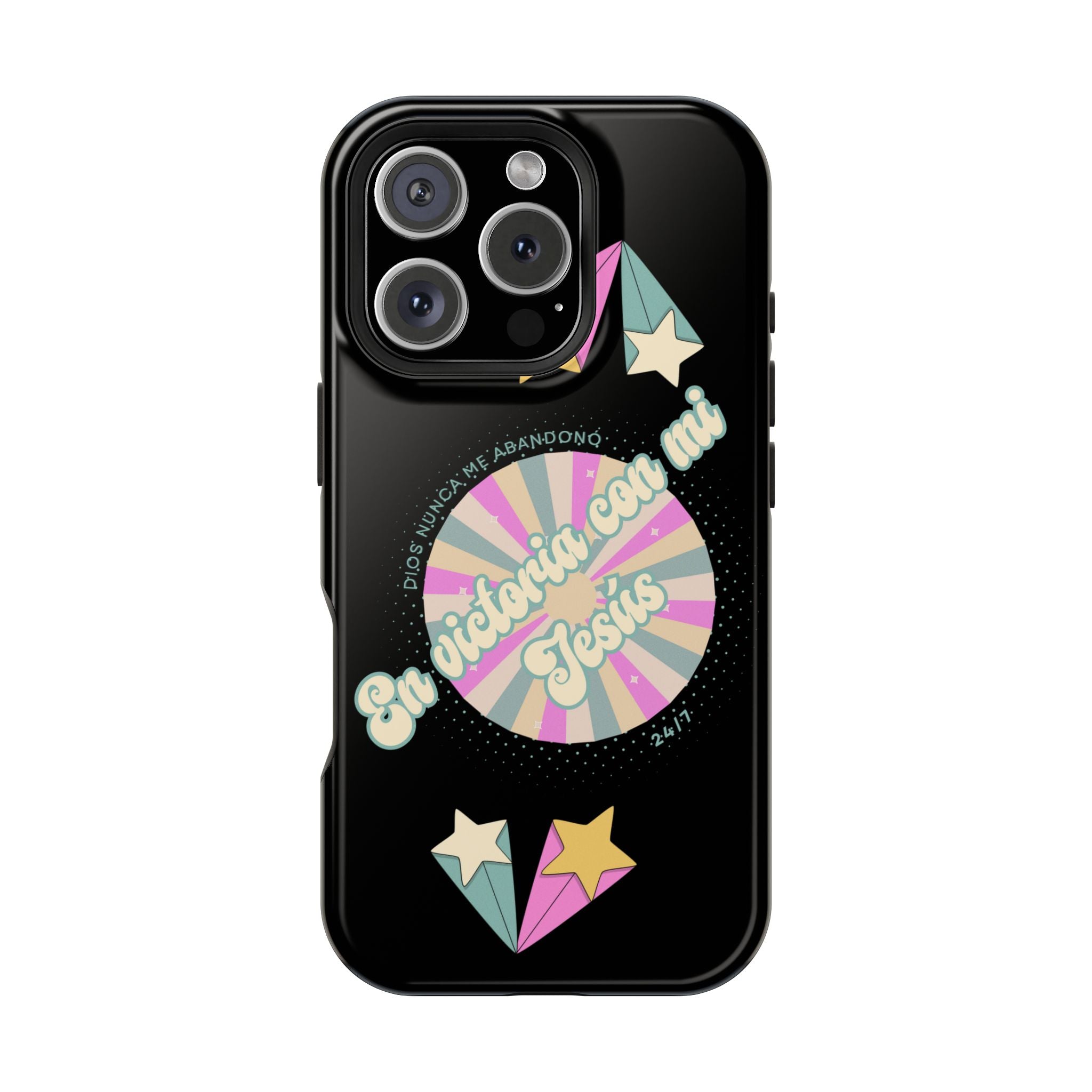 Mujeres Cover de Telefono Magnético e Impacto Resistente— "En Victoria con mi Jesús" Retro Star Design