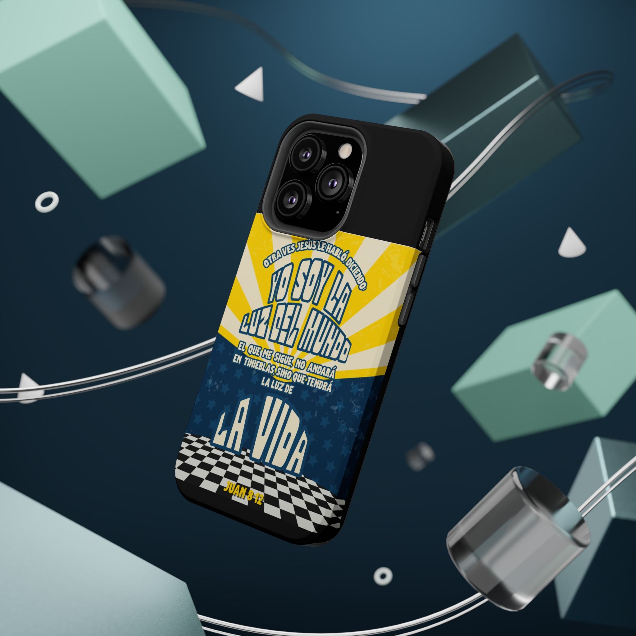 "Yo soy la luz del mundo" protección para telefono (Juan 8:12)— Para hombres- Magnético y resistente al impacto