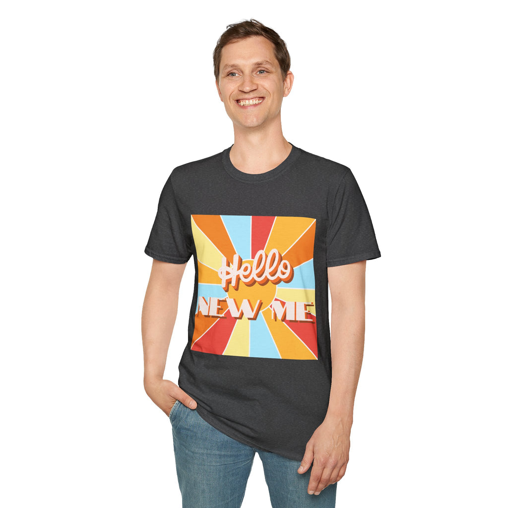 Men's Hello New Me Retro Tee — BACK: 2 Corinthians 5:17