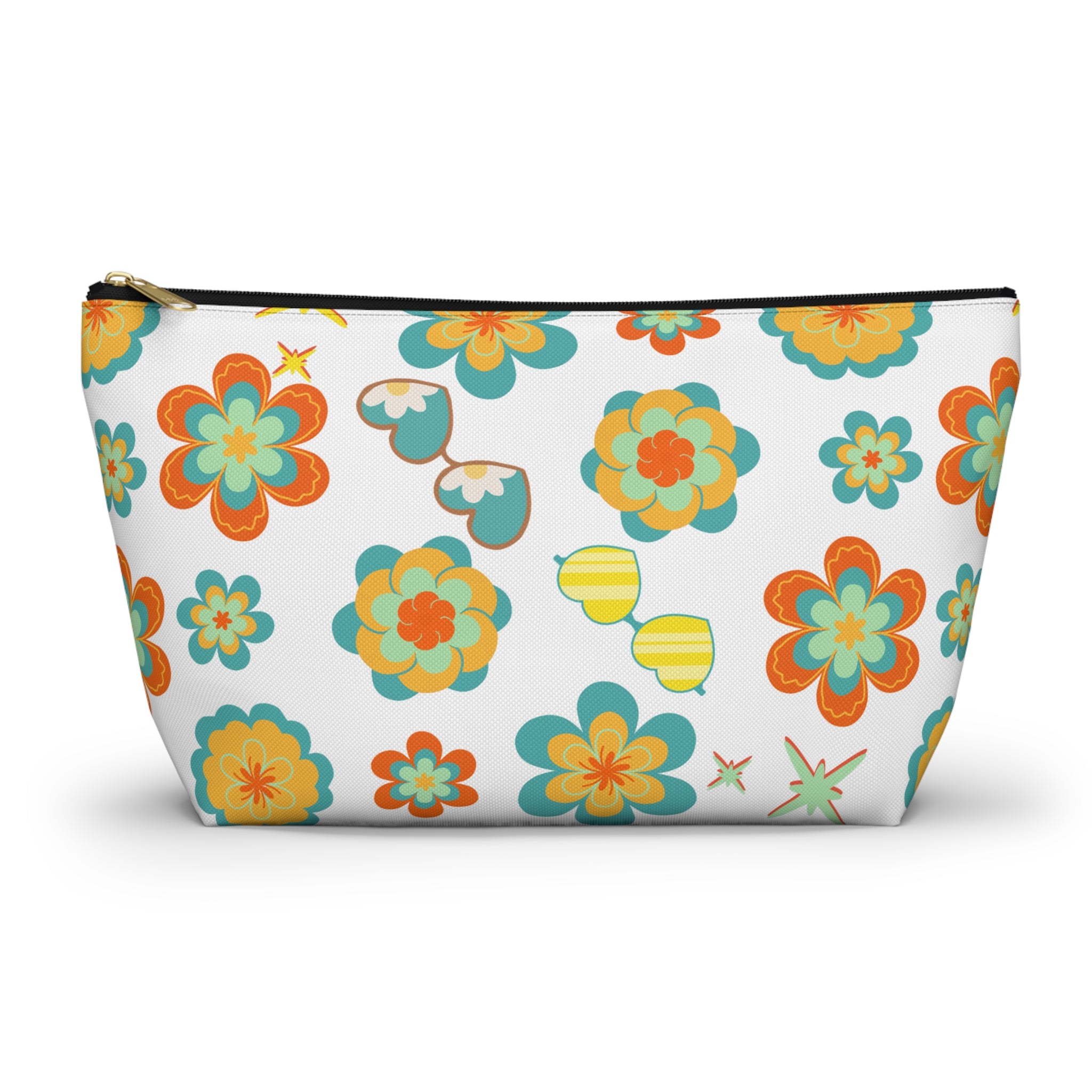 Retro Sunglasses Flowers Accessory Pouch — 60s-Inspired Bag