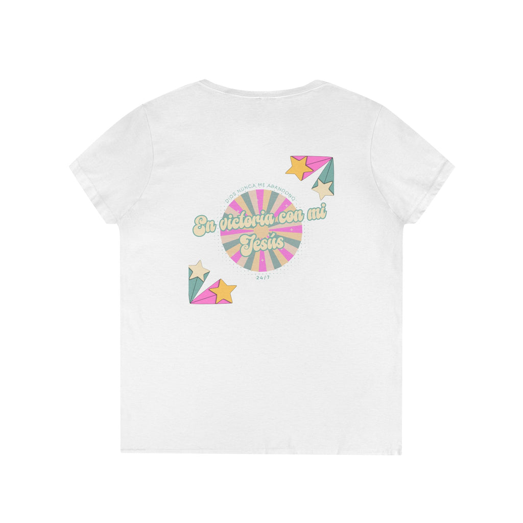 Camisa cuello V-Neck — "En victoria con mi Jesús" Para Mujeres