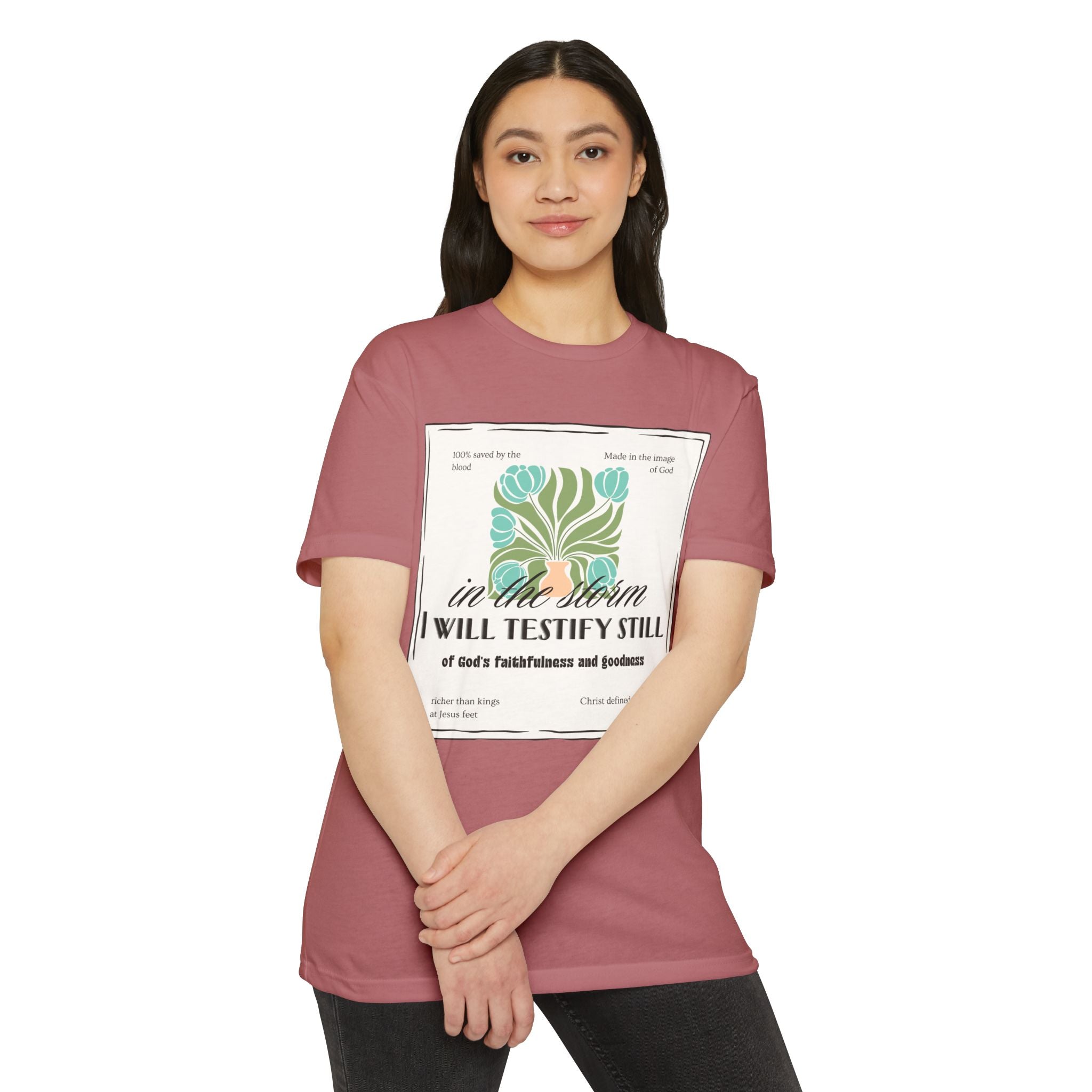 Women's  Faith Graphic T-Shirt — "In the Storm I Will Testify Still" Christian Tee