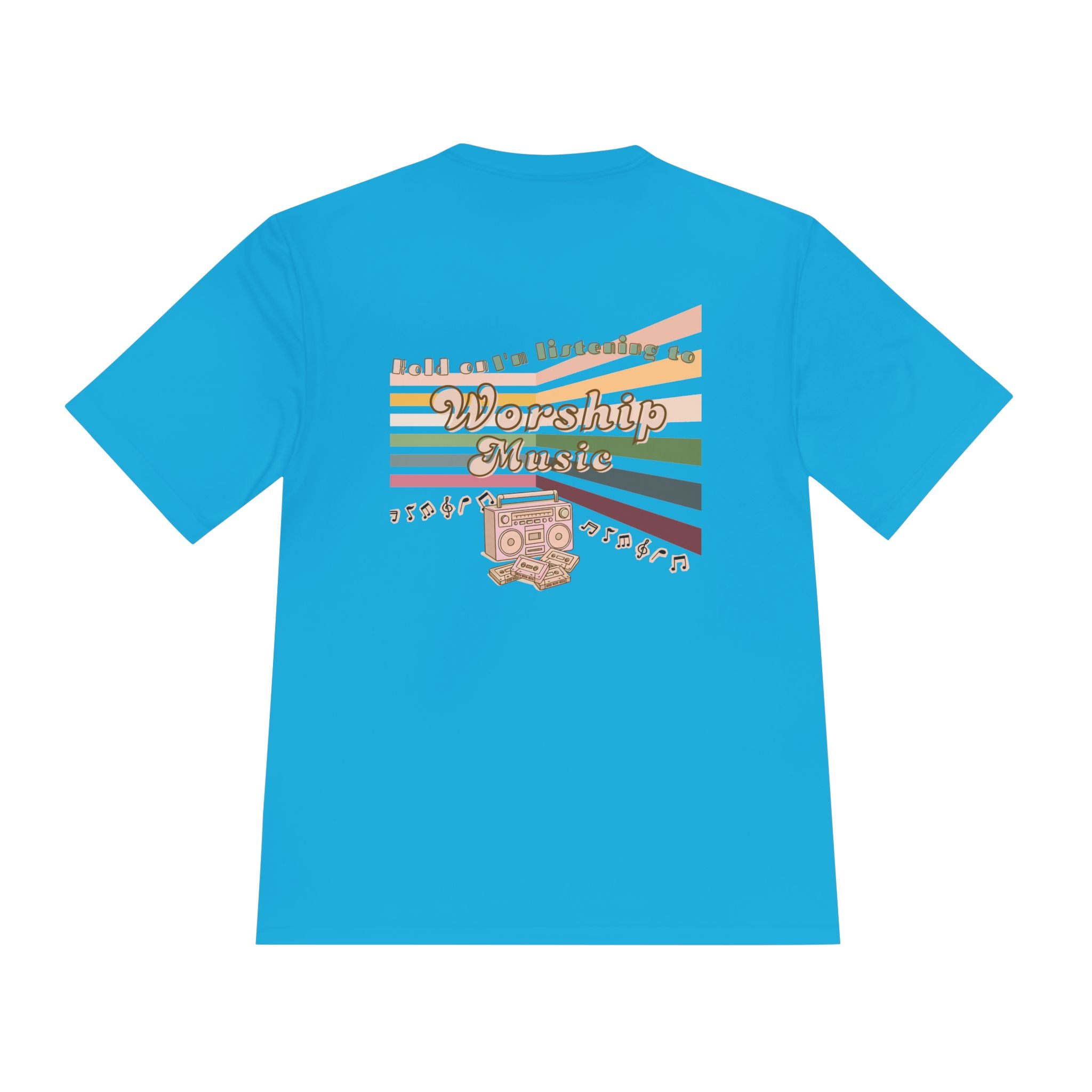 Women's Worship Music Moisture Wicking Tee — Retro Stripes & Speaker Graphic