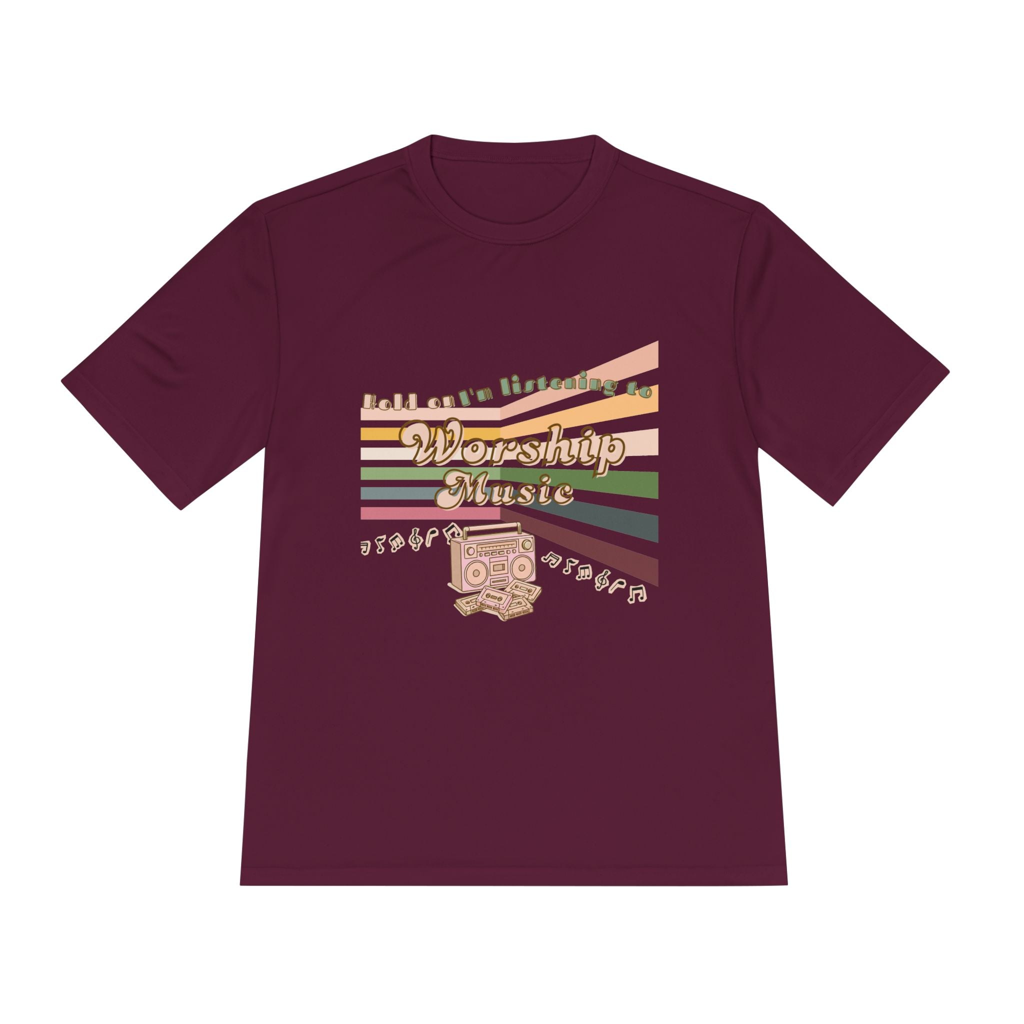 Women's Worship Music Moisture Wicking Tee — Retro Stripes & Speaker Graphic