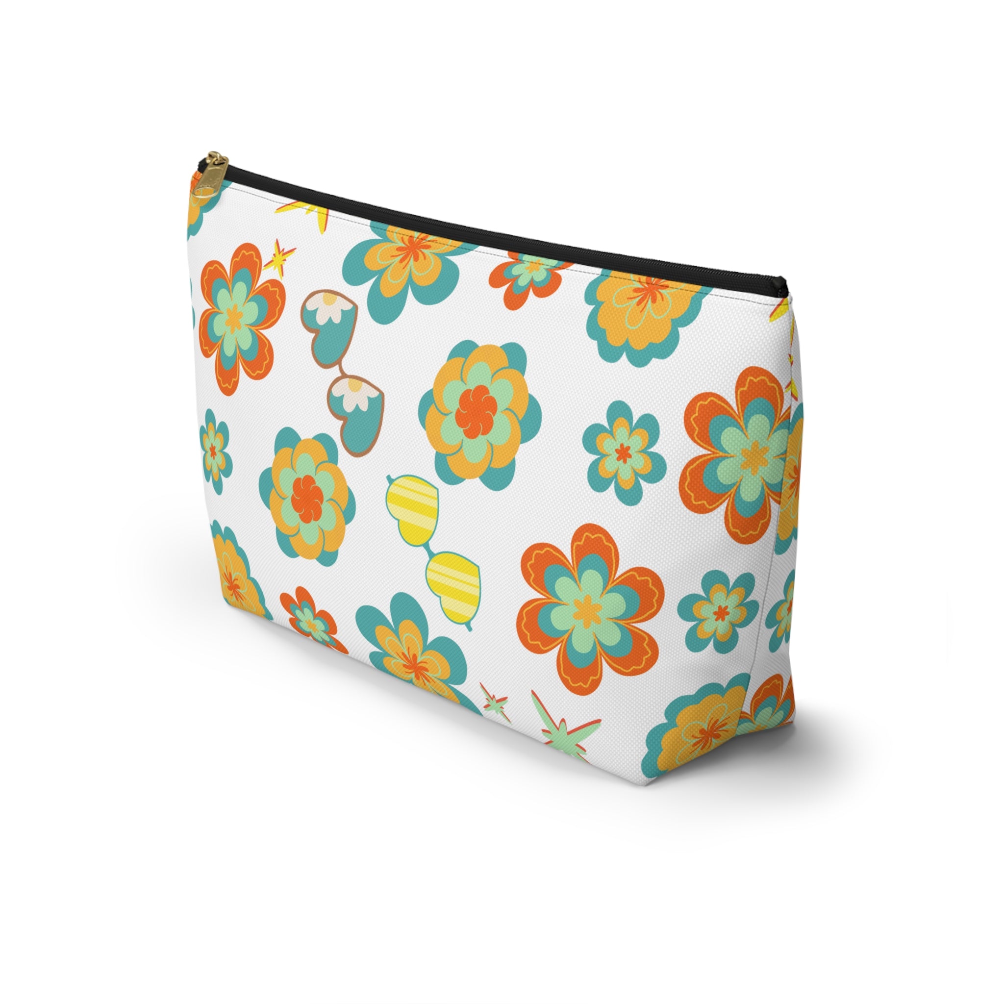 Retro Sunglasses Flowers Accessory Pouch — 60s-Inspired Bag