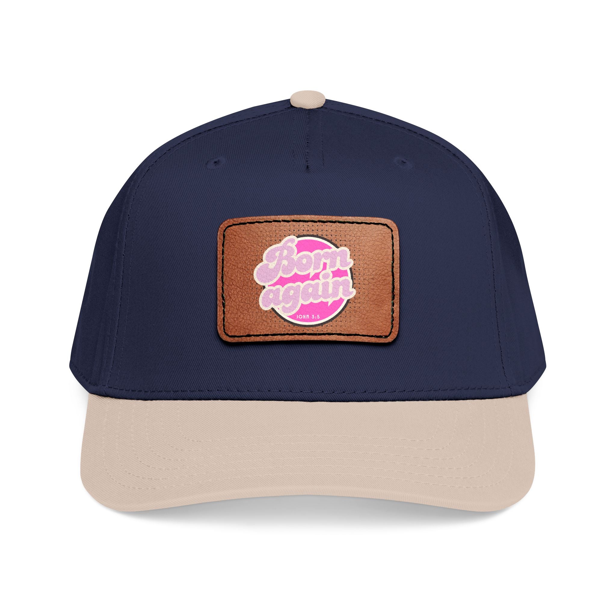 Women's 'Born Again' Leather Patch Baseball Cap — Retro Pink Logo Mid-Profile Hat