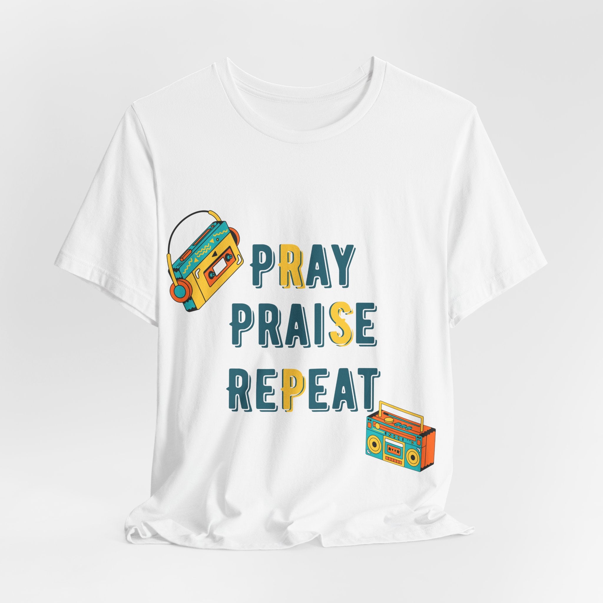 Men's Pray Praise Repeat T-Shirt — Vintage Boombox Christian Tee