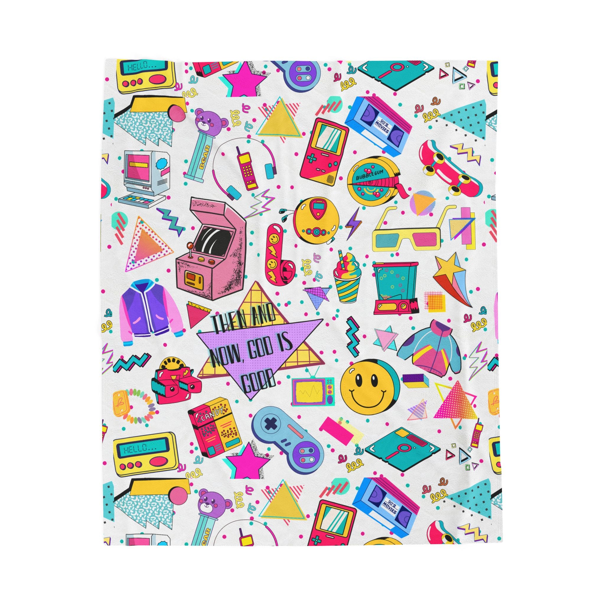 Retro 90s Nostalgia Velveteen Plush Blanket — 'Then and now, God is good' Throw