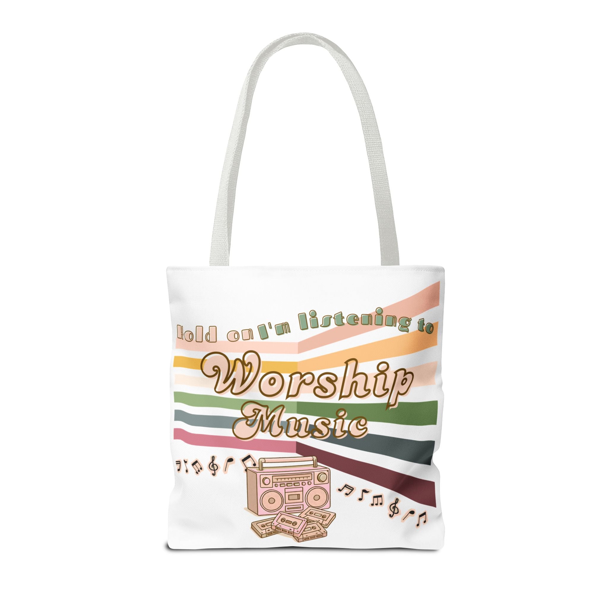Worship Music Tote Bag – Faith-Inspired Retro Boombox Design