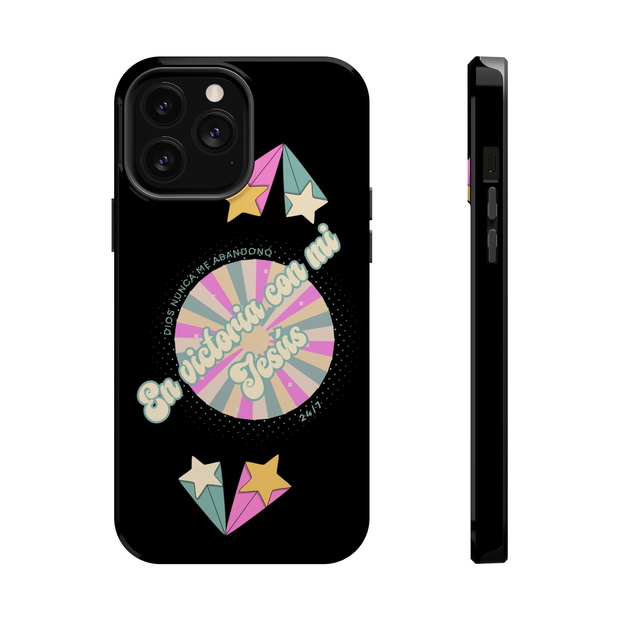 Mujeres Cover de Telefono Magnético e Impacto Resistente— "En Victoria con mi Jesús" Retro Star Design