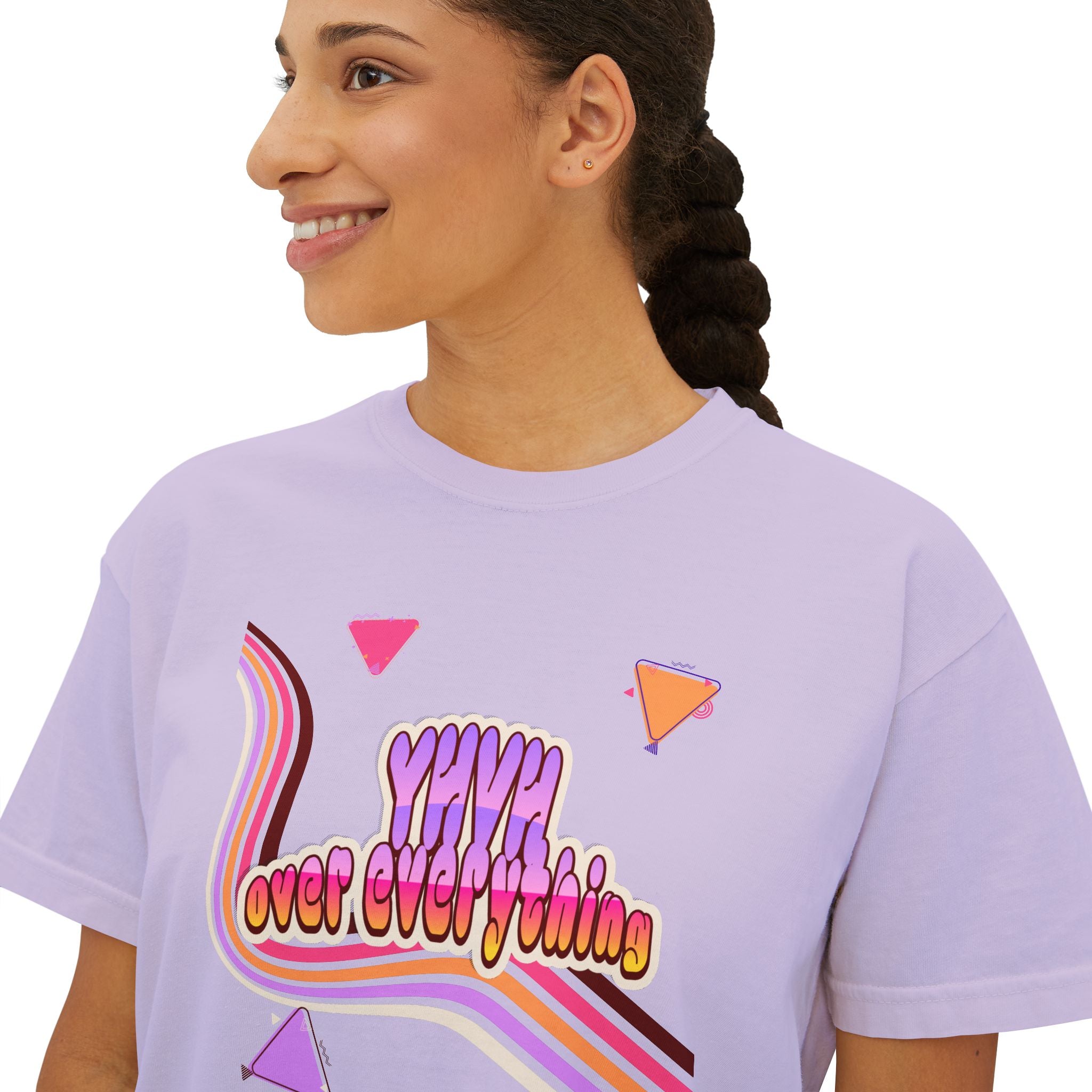 Retro 'YHVH over everything' Boxy Tee — Women's 90s Vibe Graphic T-Shirt