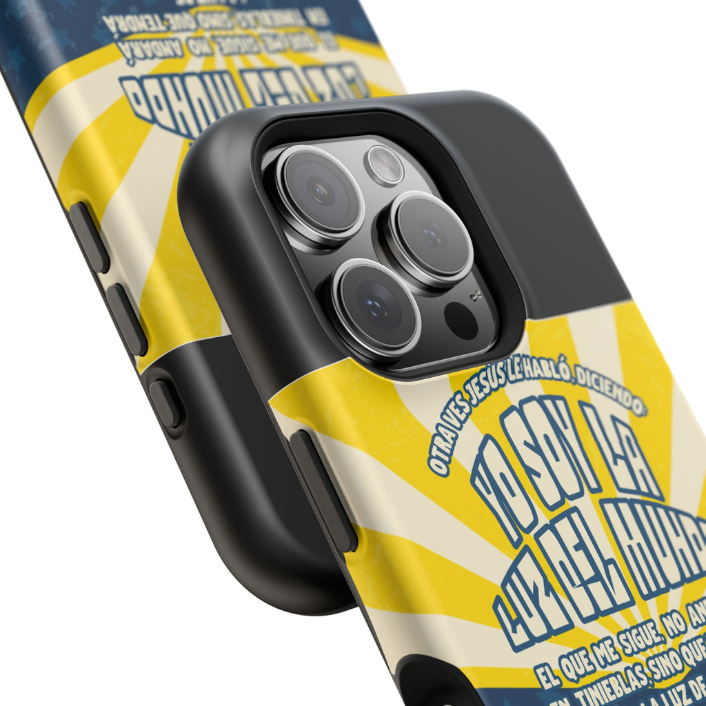 "Yo soy la luz del mundo" protección para telefono (Juan 8:12)— Para hombres- Magnético y resistente al impacto