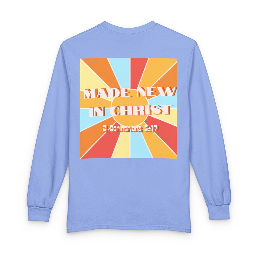 Men's Long Sleeve  — "Hello New Me" Christian Made New in Christ Inspirational Shirt