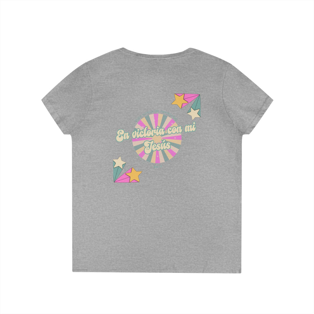 Camisa cuello V-Neck — "En victoria con mi Jesús" Para Mujeres