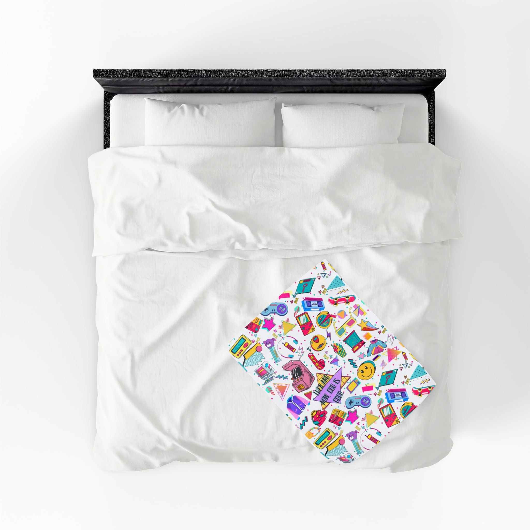 Retro 90s Nostalgia Velveteen Plush Blanket — 'Then and now, God is good' Throw