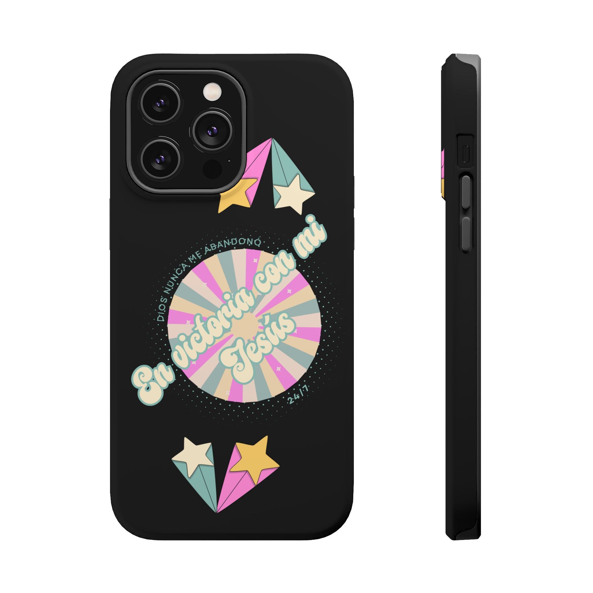 Mujeres Cover de Telefono Magnético e Impacto Resistente— "En Victoria con mi Jesús" Retro Star Design
