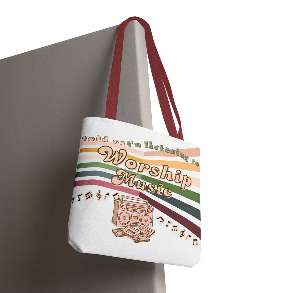 Worship Music Tote Bag – Faith-Inspired Retro Boombox Design