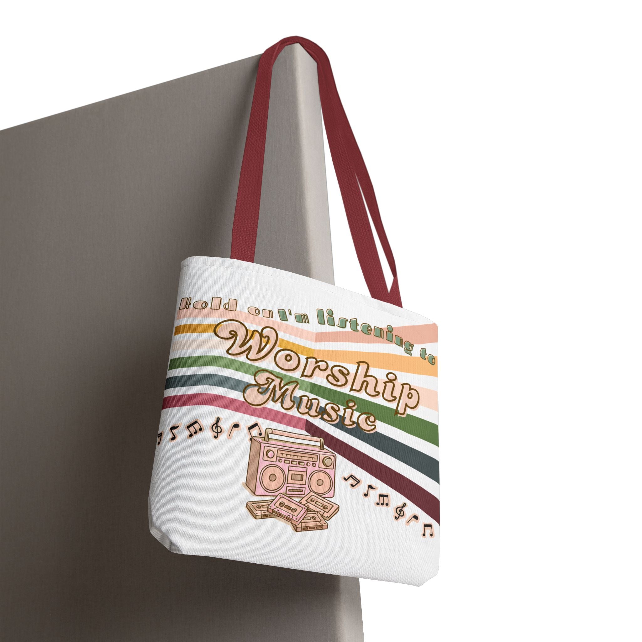 Worship Music Tote Bag – Faith-Inspired Retro Boombox Design