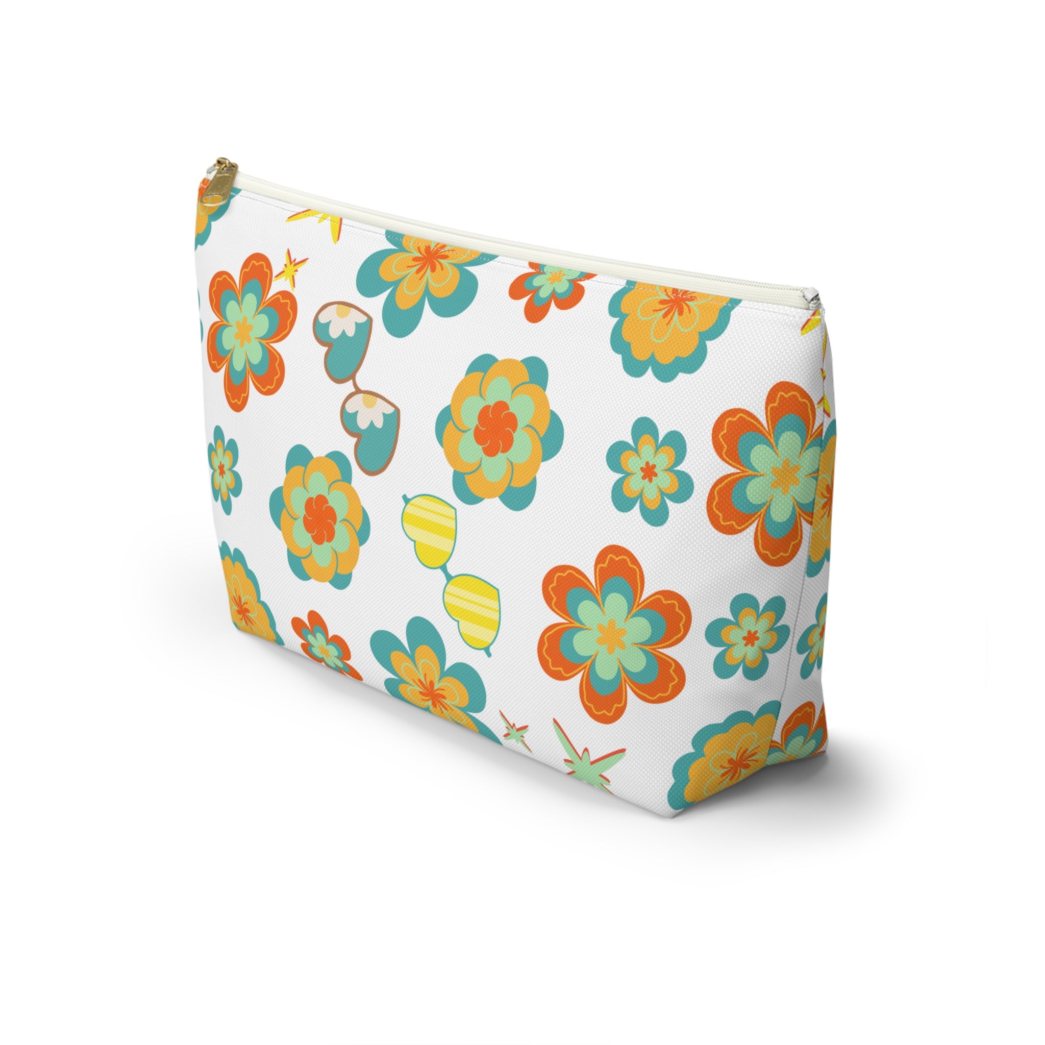 Retro Sunglasses Flowers Accessory Pouch — 60s-Inspired Bag