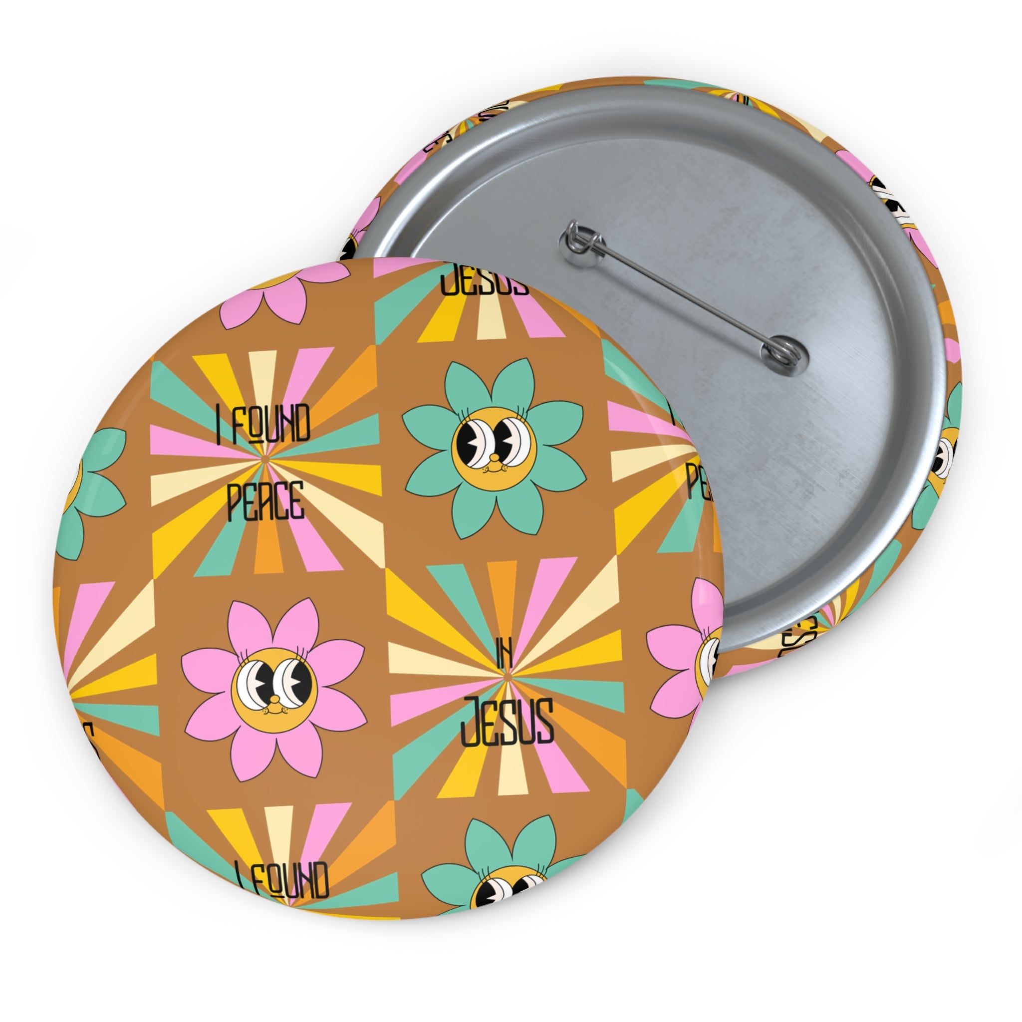 Retro Floral Pin Button - 'I Found Peace in Jesus' Badge