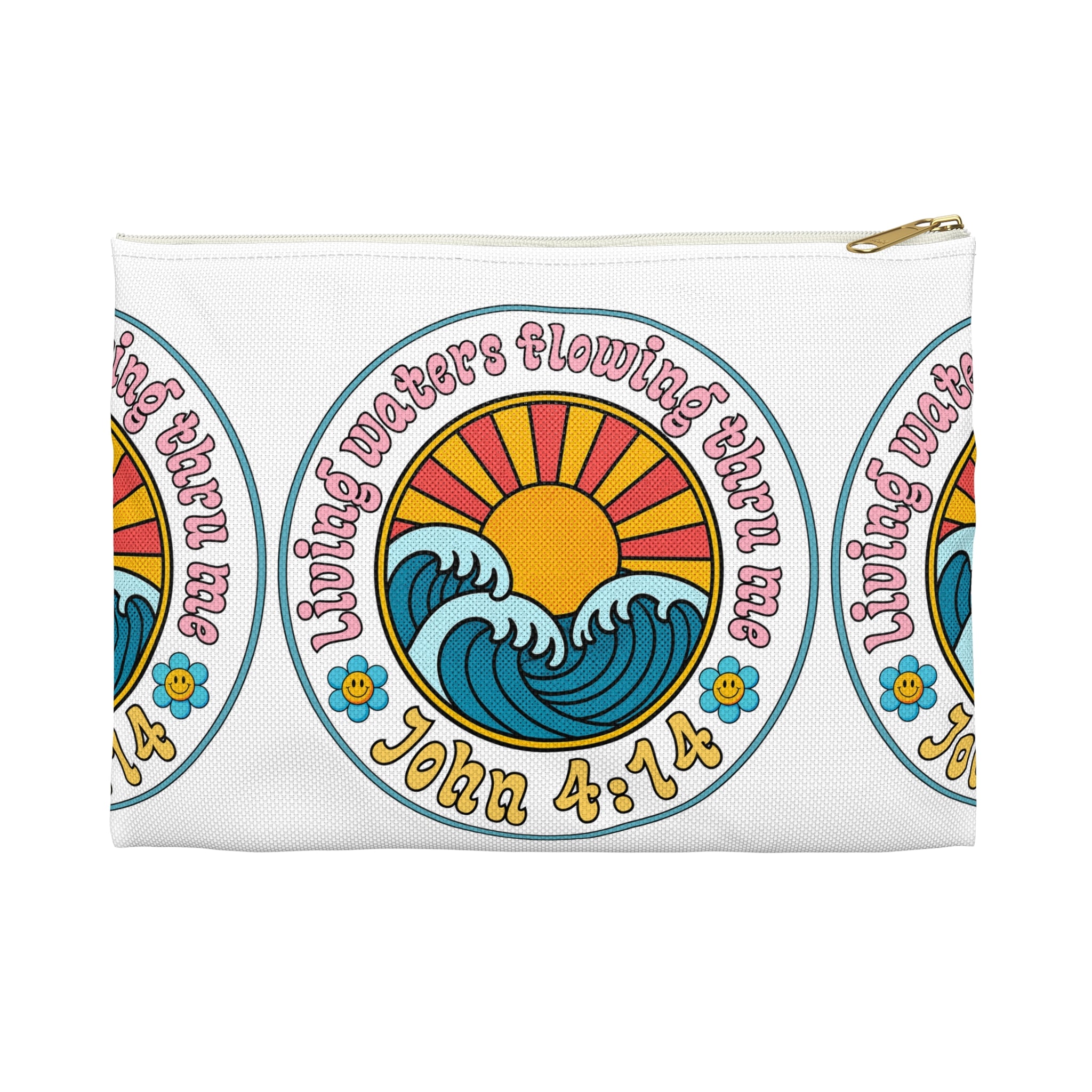 Accessory Pouch — "Living Waters Flowing Thru Me" John 4:14 Floral Wave