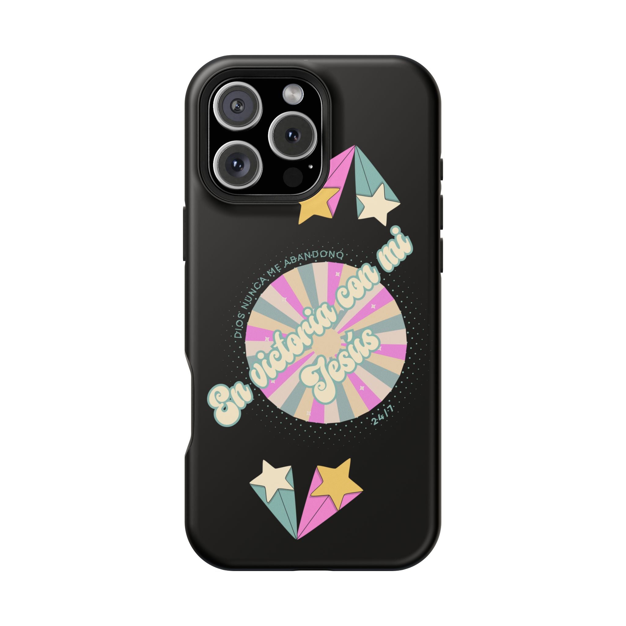 Mujeres Cover de Telefono Magnético e Impacto Resistente— "En Victoria con mi Jesús" Retro Star Design
