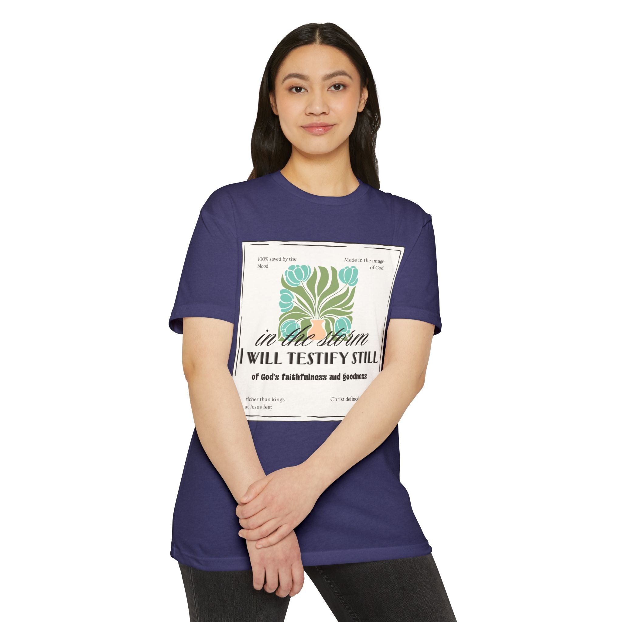 Women's  Faith Graphic T-Shirt — "In the Storm I Will Testify Still" Christian Tee