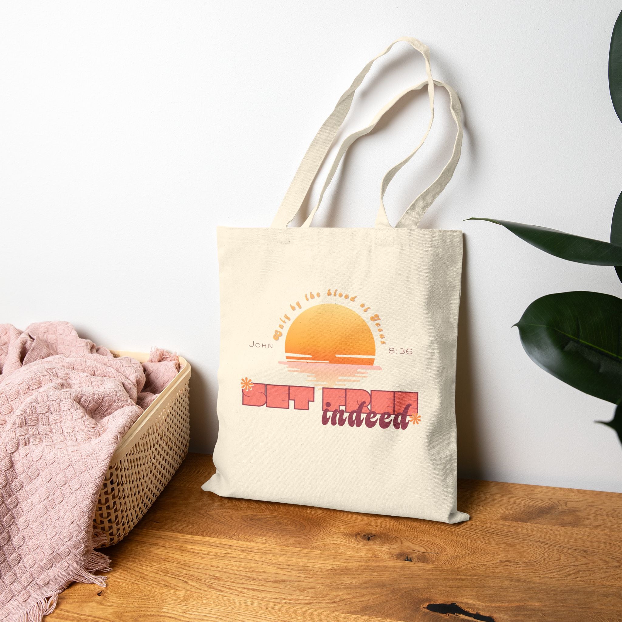Womens'Tote 'Set free indeed'  Bag — Retro Sunset