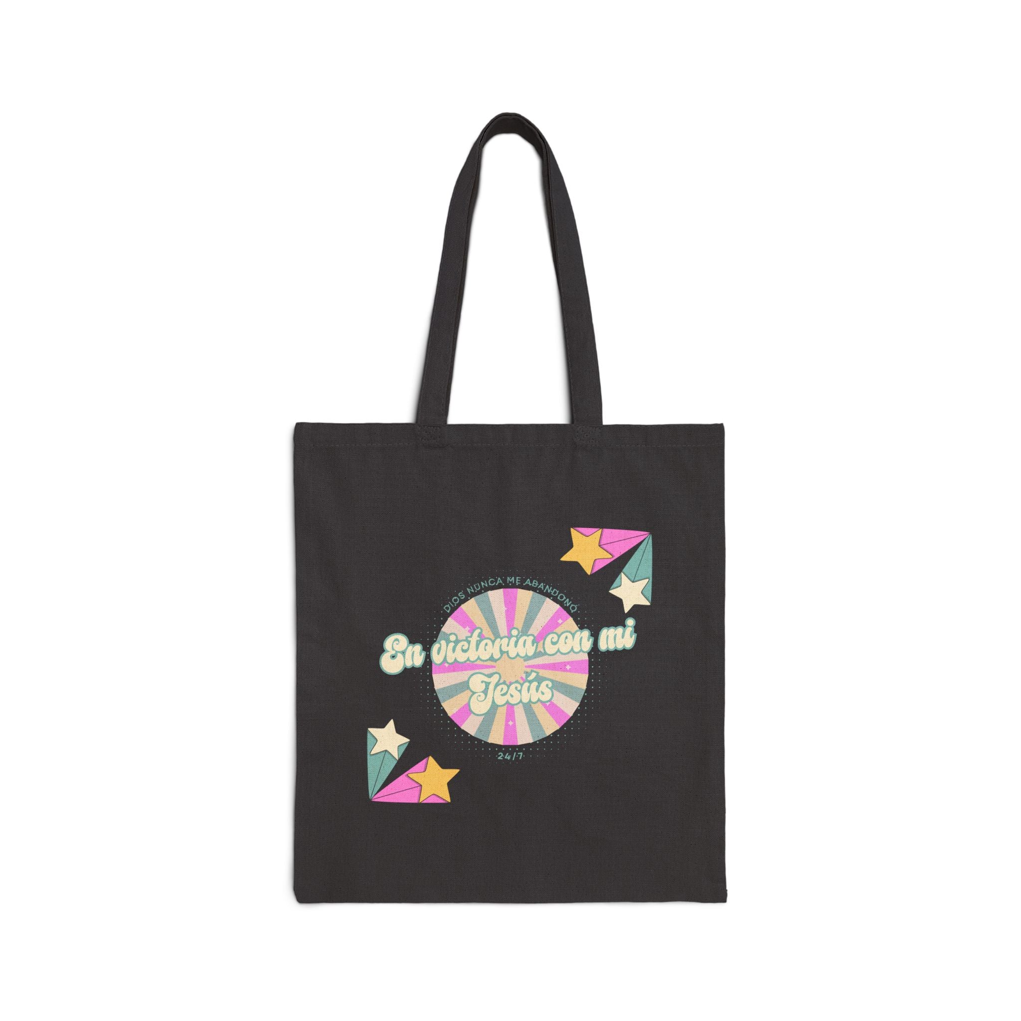 Bolsa de Algodon  — 'En victoria con mi Jesús' Retro Star Christian Canvas Tote