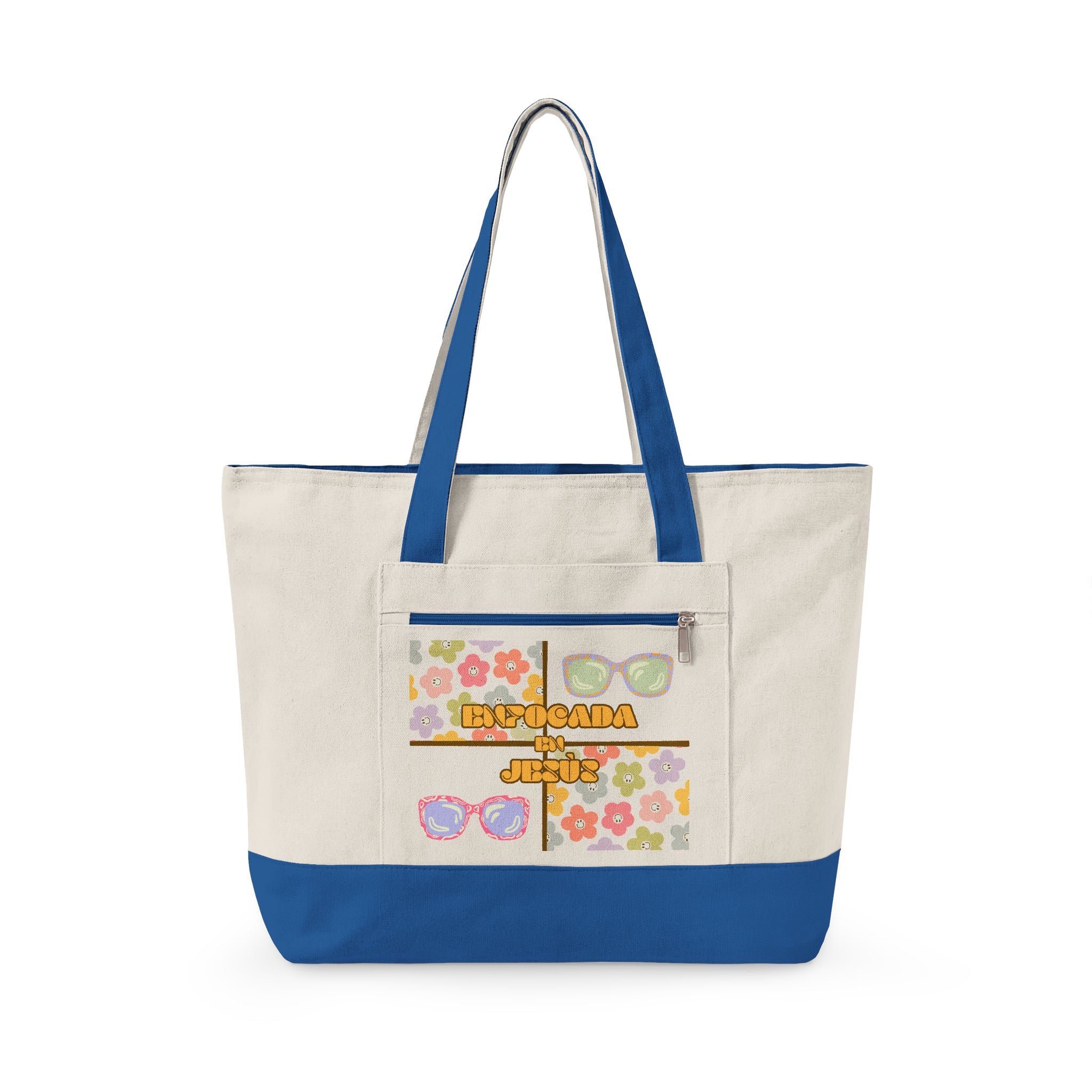 "Enfocada en Jesús" Canvas Tote - Retro Zippered Beach Bag