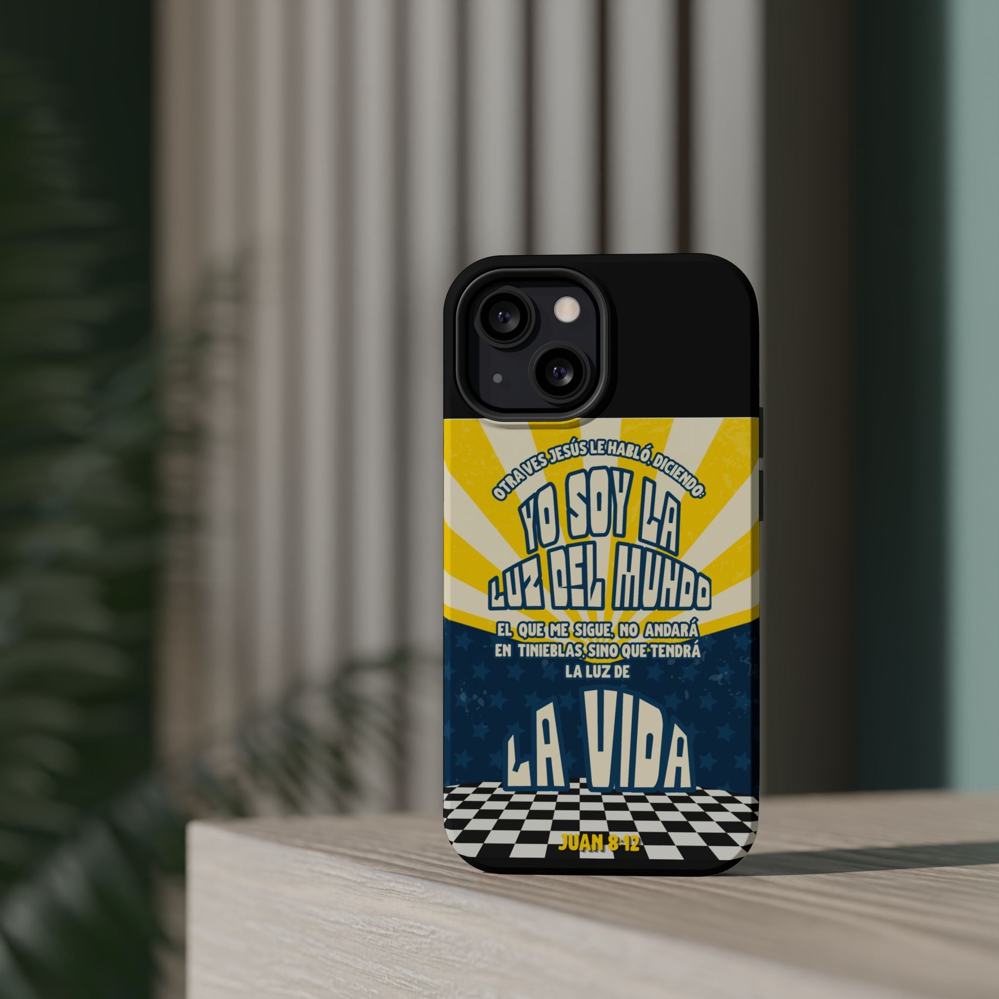 "Yo soy la luz del mundo" protección para telefono (Juan 8:12)— Para hombres- Magnético y resistente al impacto