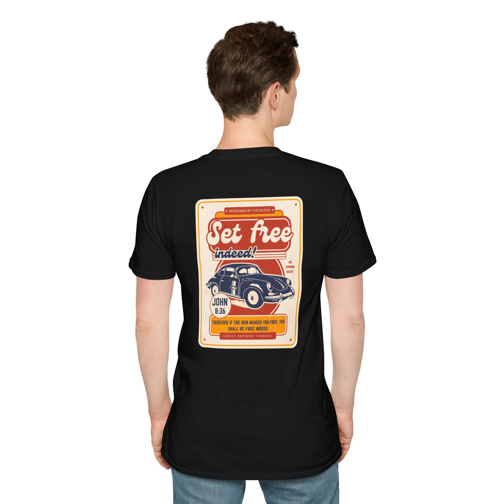 Men's 'Set free Indeed' T‑Shirt — Retro Vintage Car Christian Faith Graphic Tee