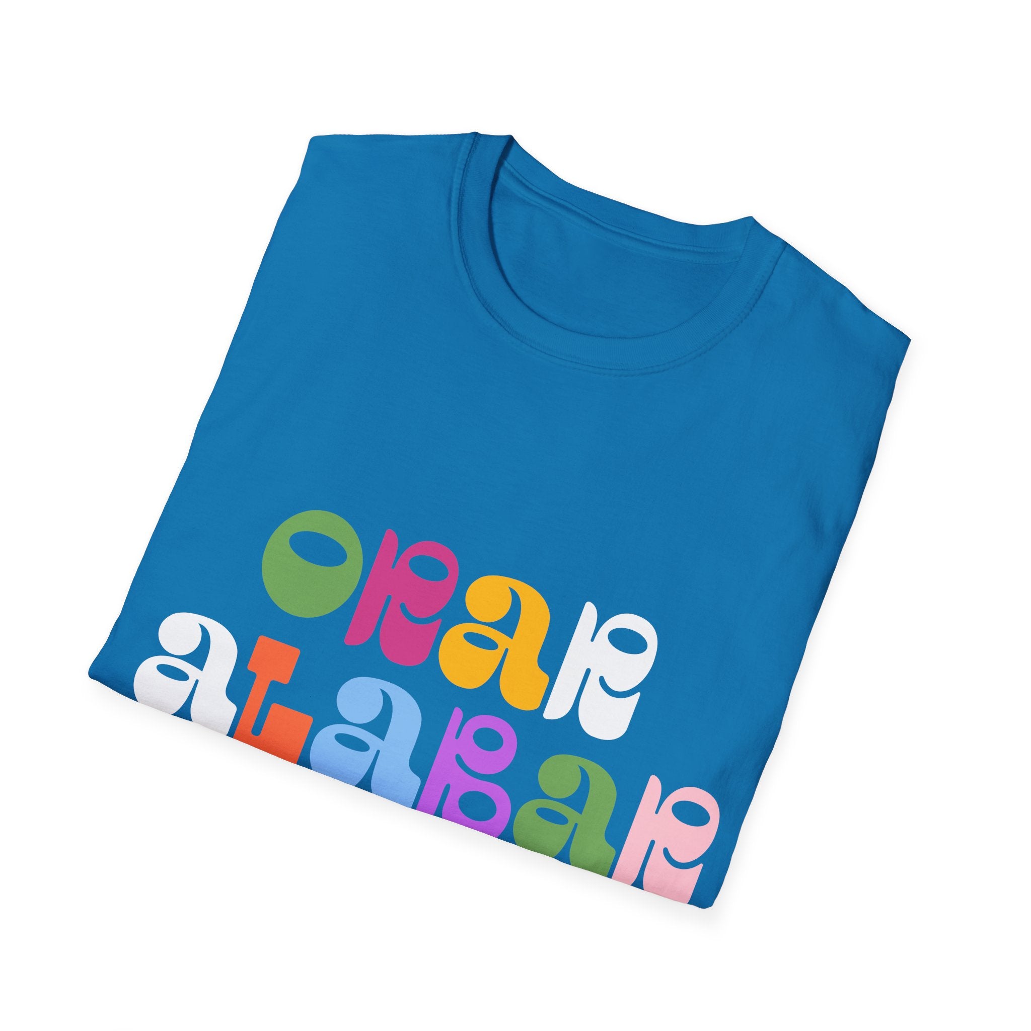 Woman's Bilingual Orar,Alabar, Repeat Tee — Colorful Groovy Type Design