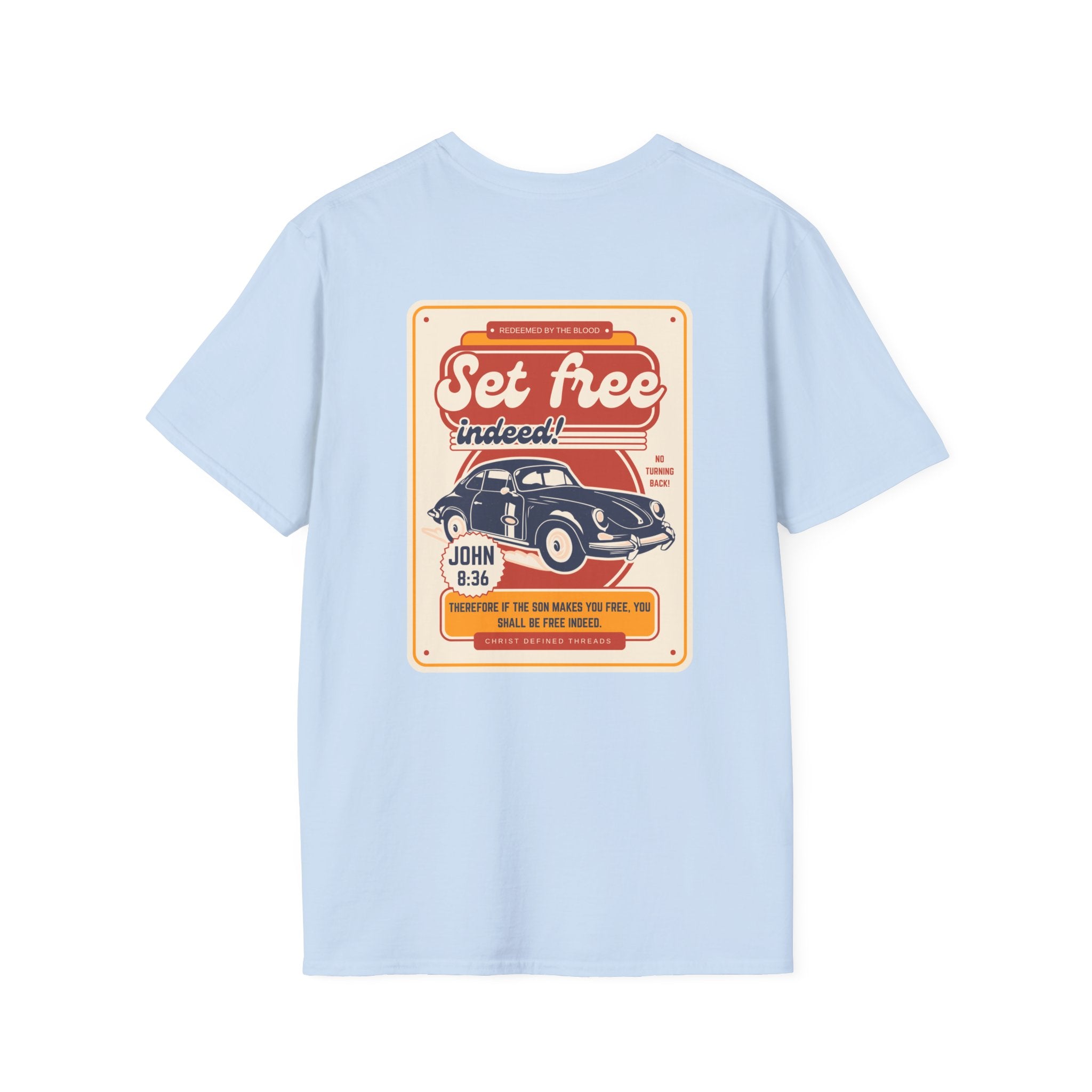 Men's 'Set free Indeed' T‑Shirt — Retro Vintage Car Christian Faith Graphic Tee
