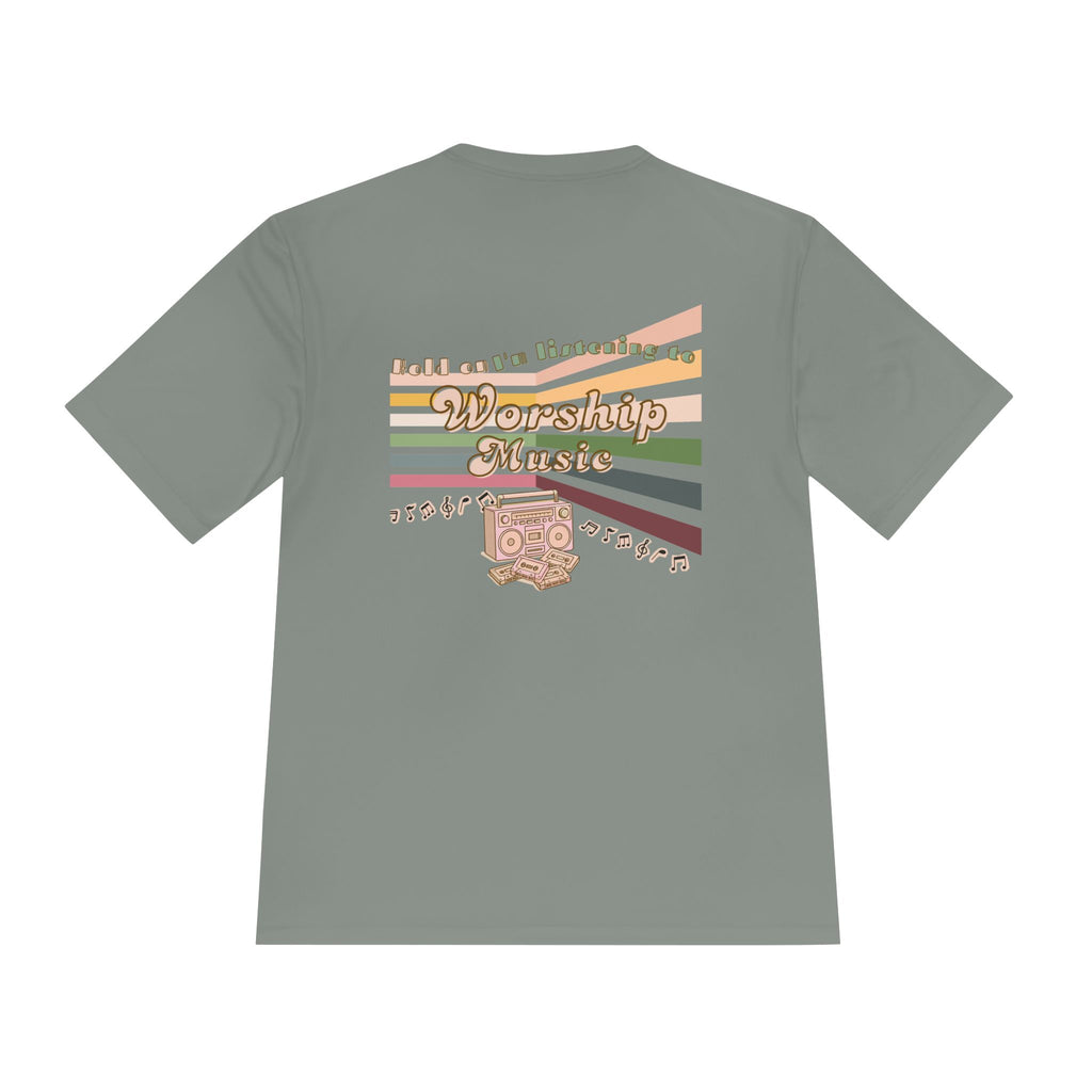 Women's Worship Music Moisture Wicking Tee — Retro Stripes & Speaker Graphic