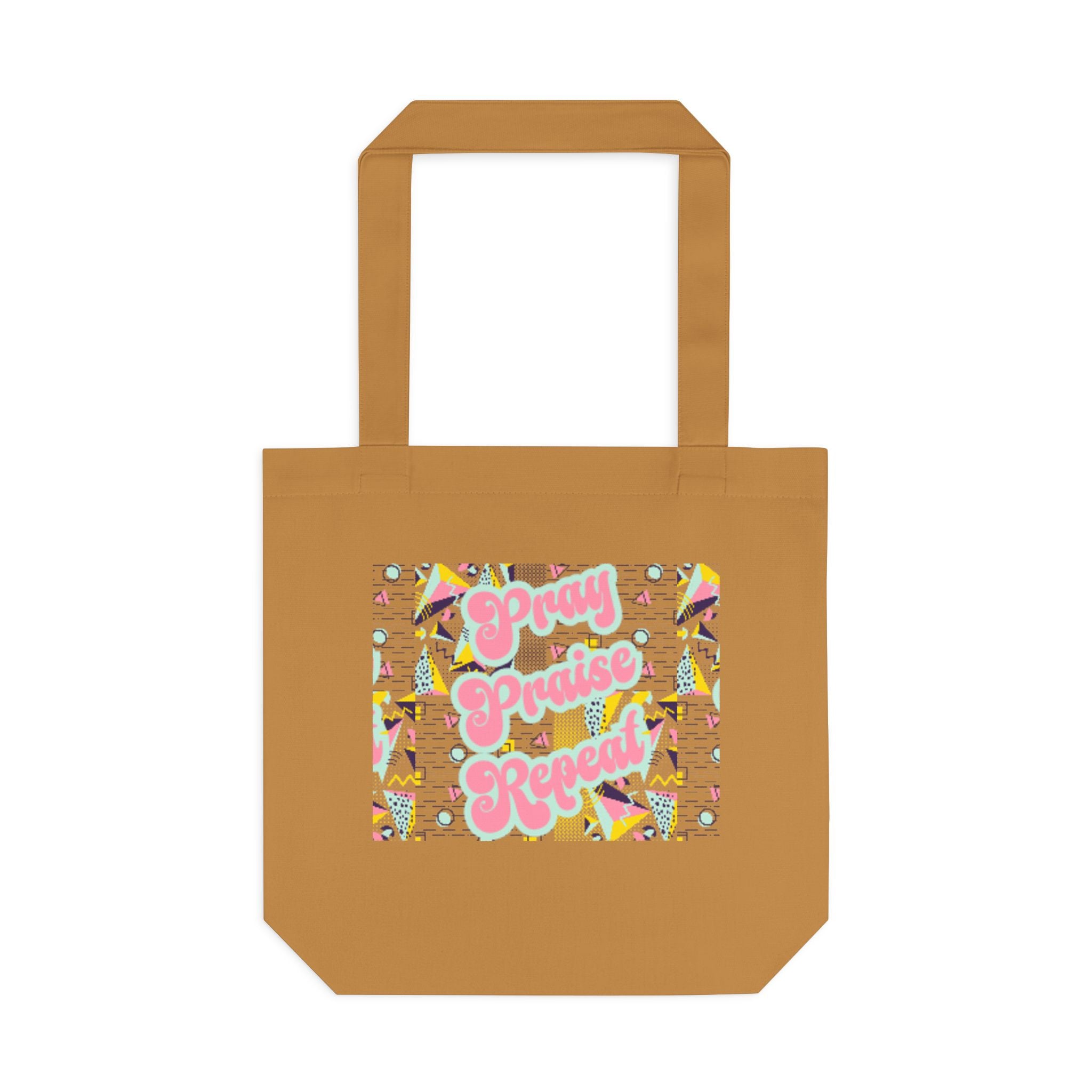 Cotton Tote — "Pray, Praise, Repeat" Colorful Faith Graphic Tote Bag
