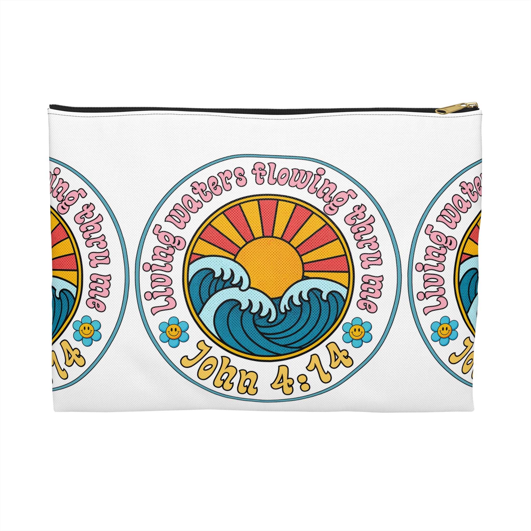 Accessory Pouch — "Living Waters Flowing Thru Me" John 4:14 Floral Wave