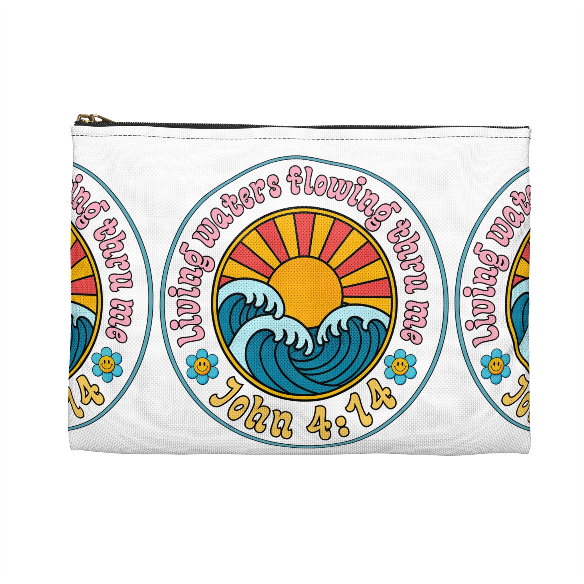 Accessory Pouch — "Living Waters Flowing Thru Me" John 4:14 Floral Wave