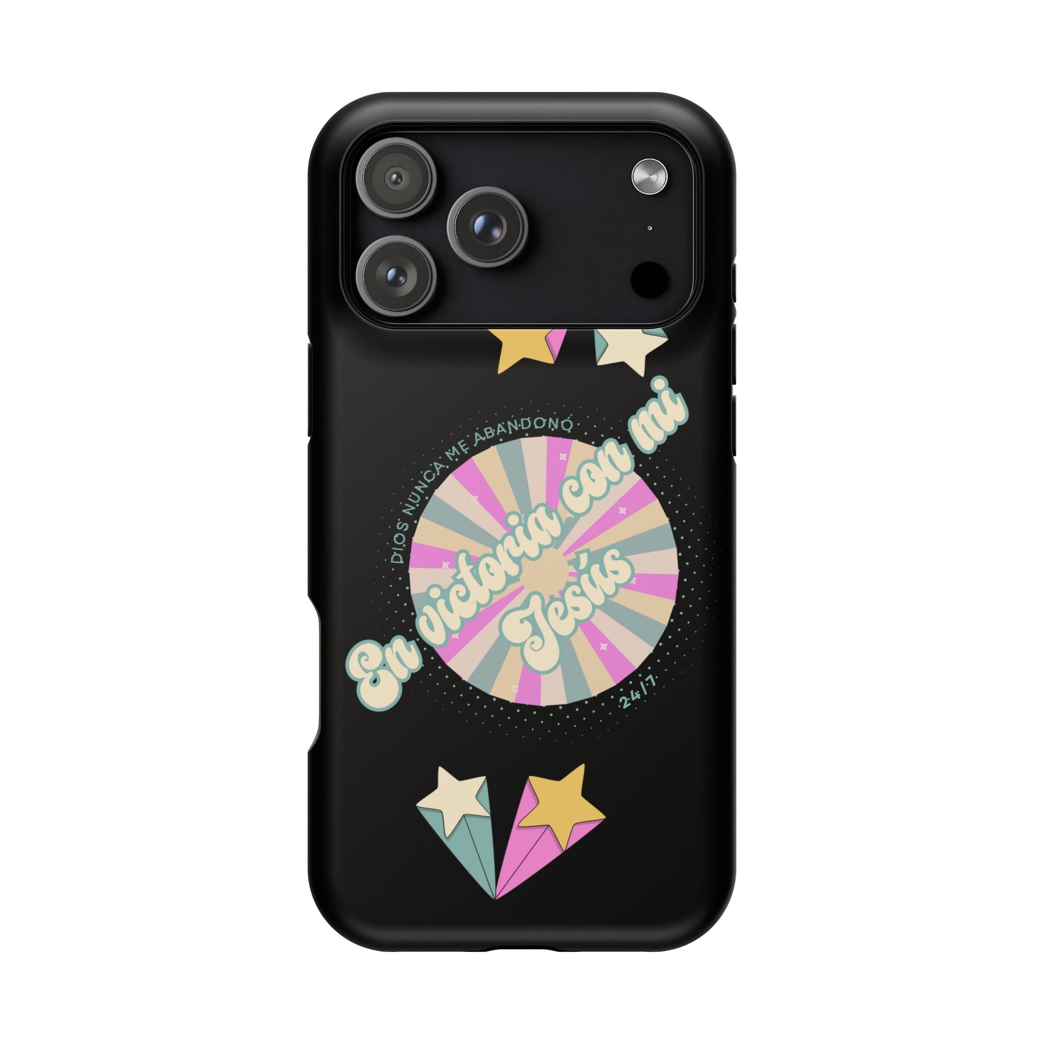 Mujeres Cover de Telefono Magnético e Impacto Resistente— "En Victoria con mi Jesús" Retro Star Design
