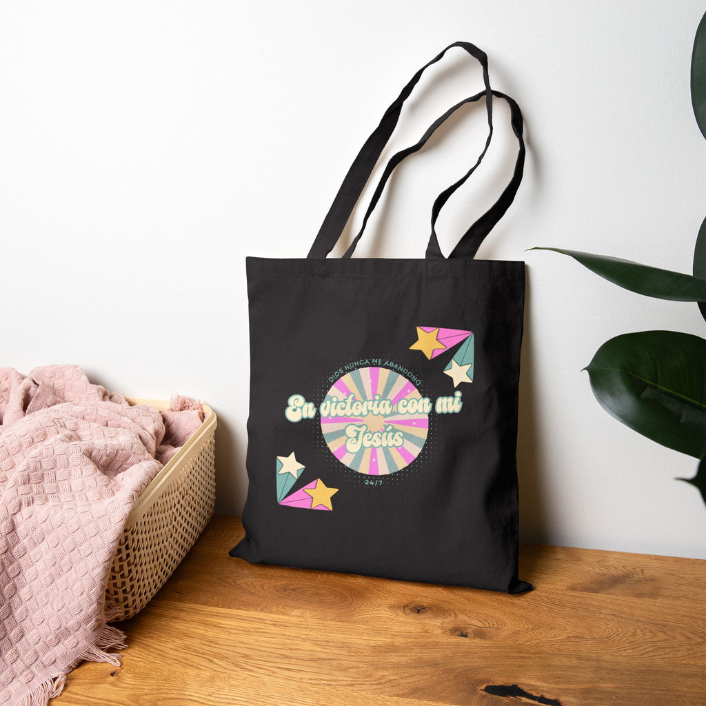 Bolsa de Algodon  — 'En victoria con mi Jesús' Retro Star Christian Canvas Tote