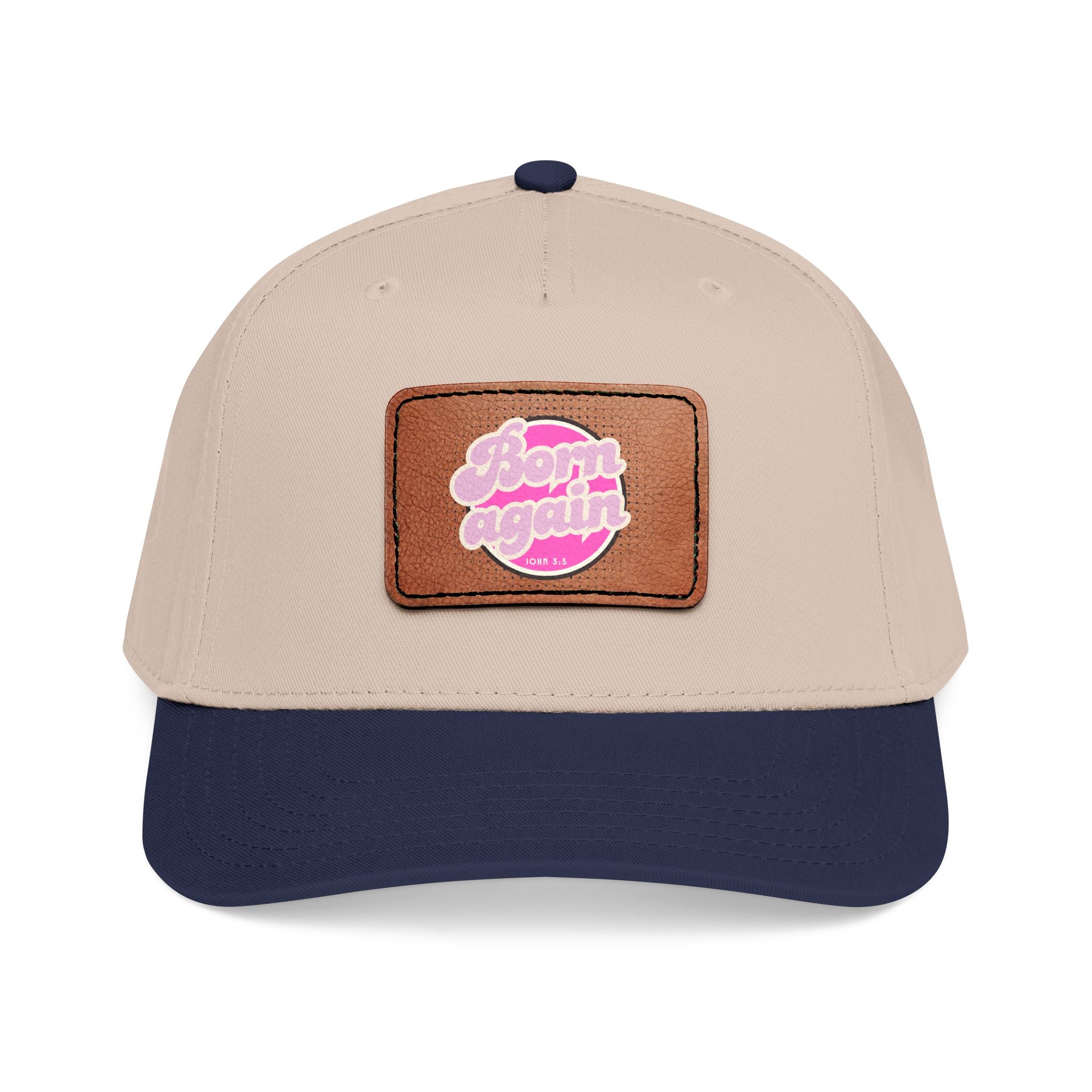 Women's 'Born Again' Leather Patch Baseball Cap — Retro Pink Logo Mid-Profile Hat